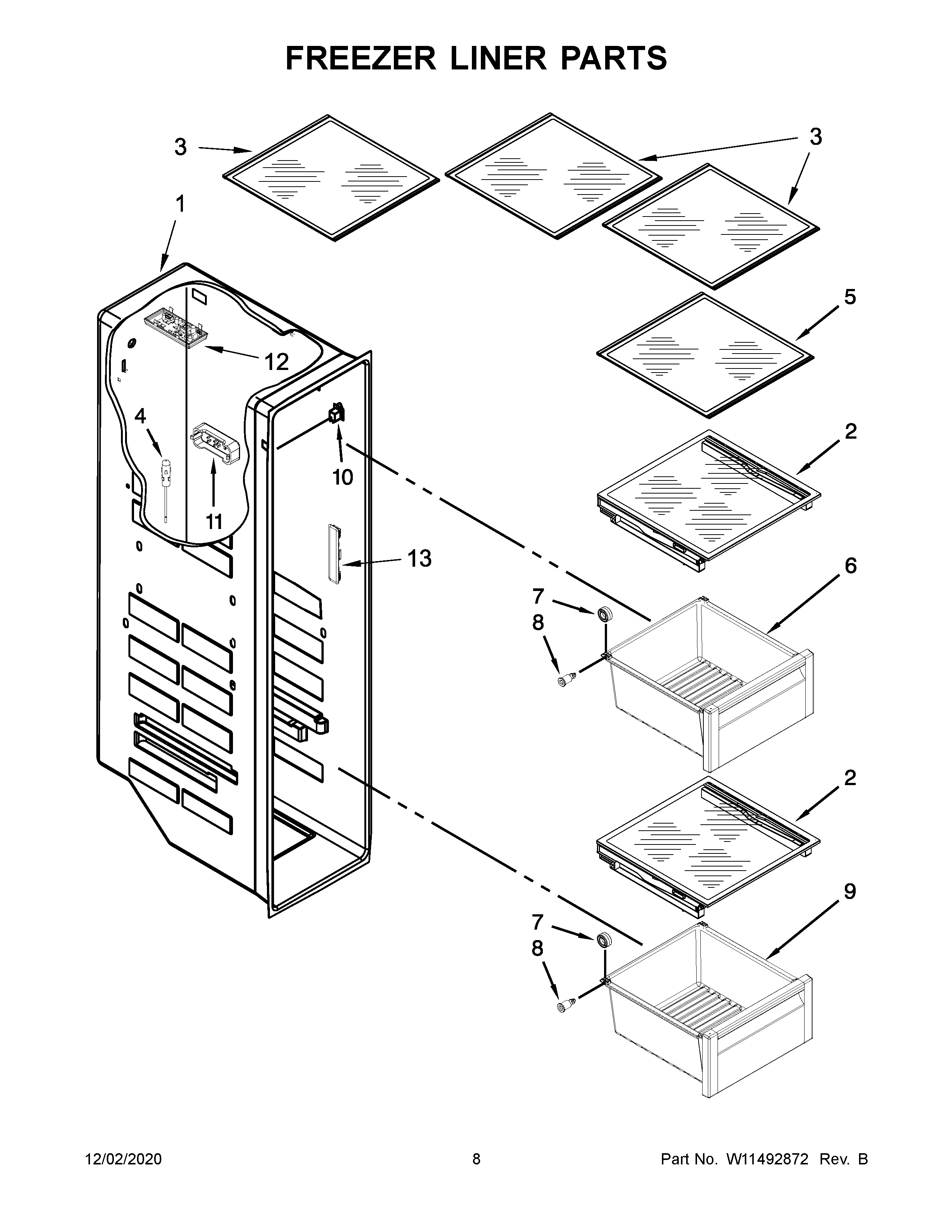 KitchenAid KRSC703HBS01 freezer liner parts diagram
