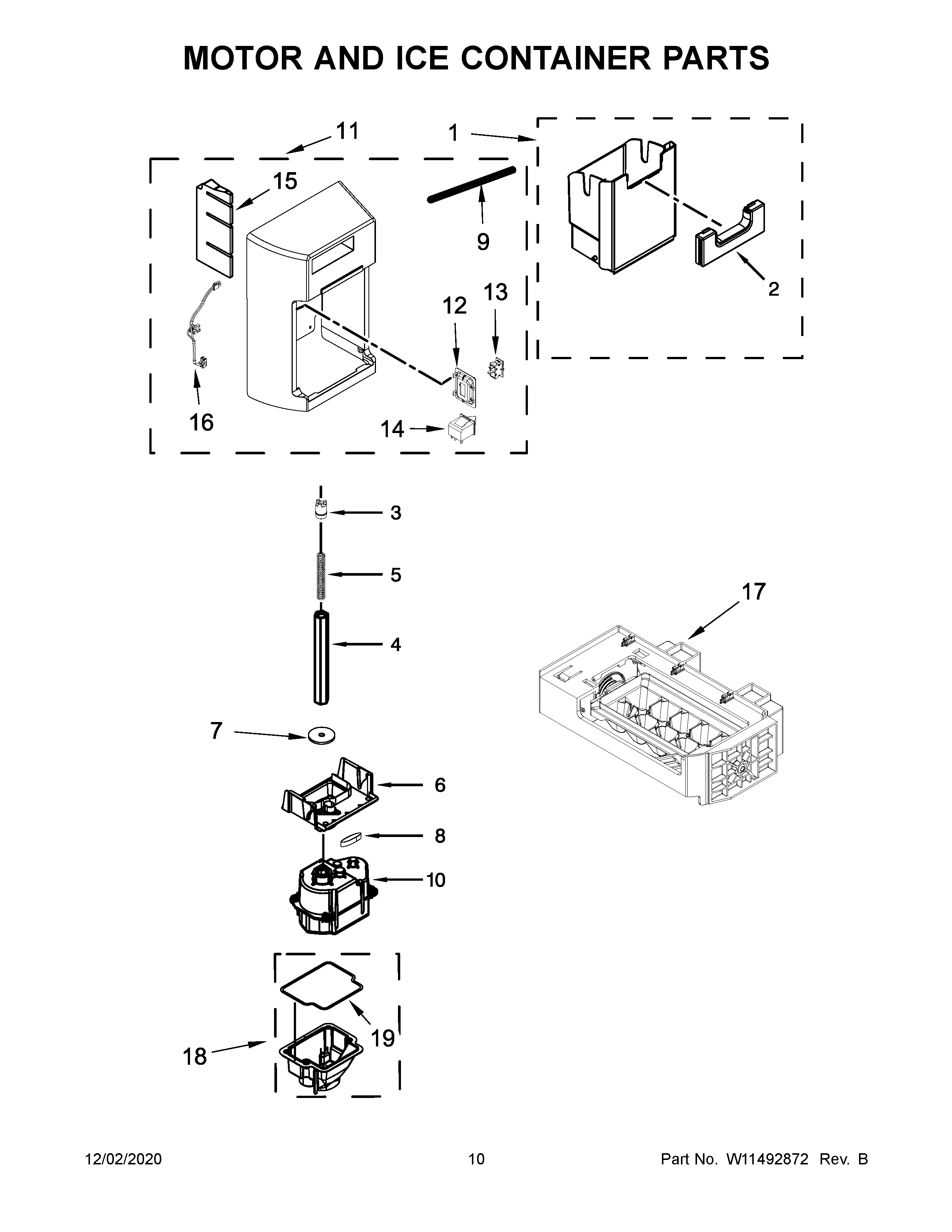 KitchenAid KRSC703HBS01 motor and ice container parts diagram