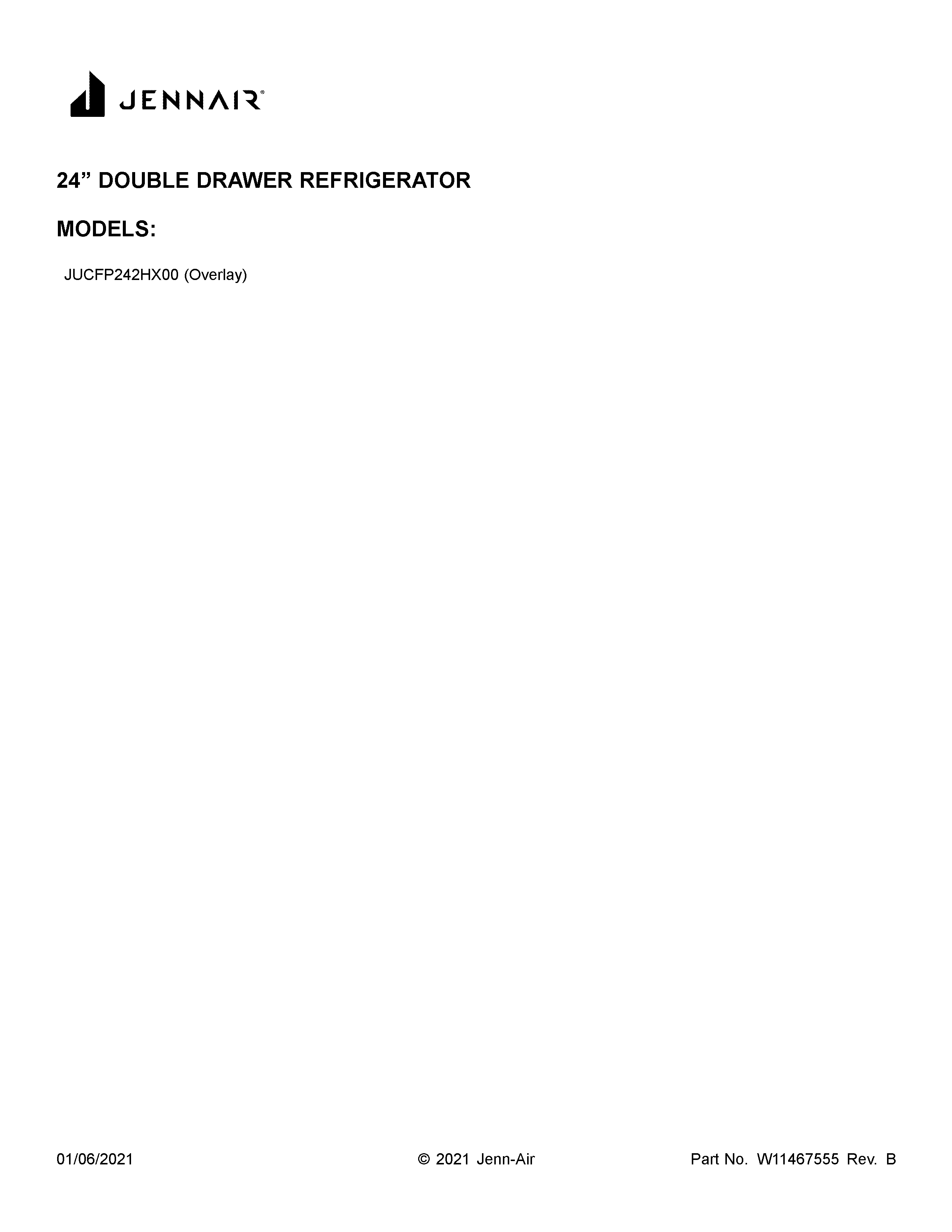 Jenn-Air JUCFP242HX00 cover sheet diagram