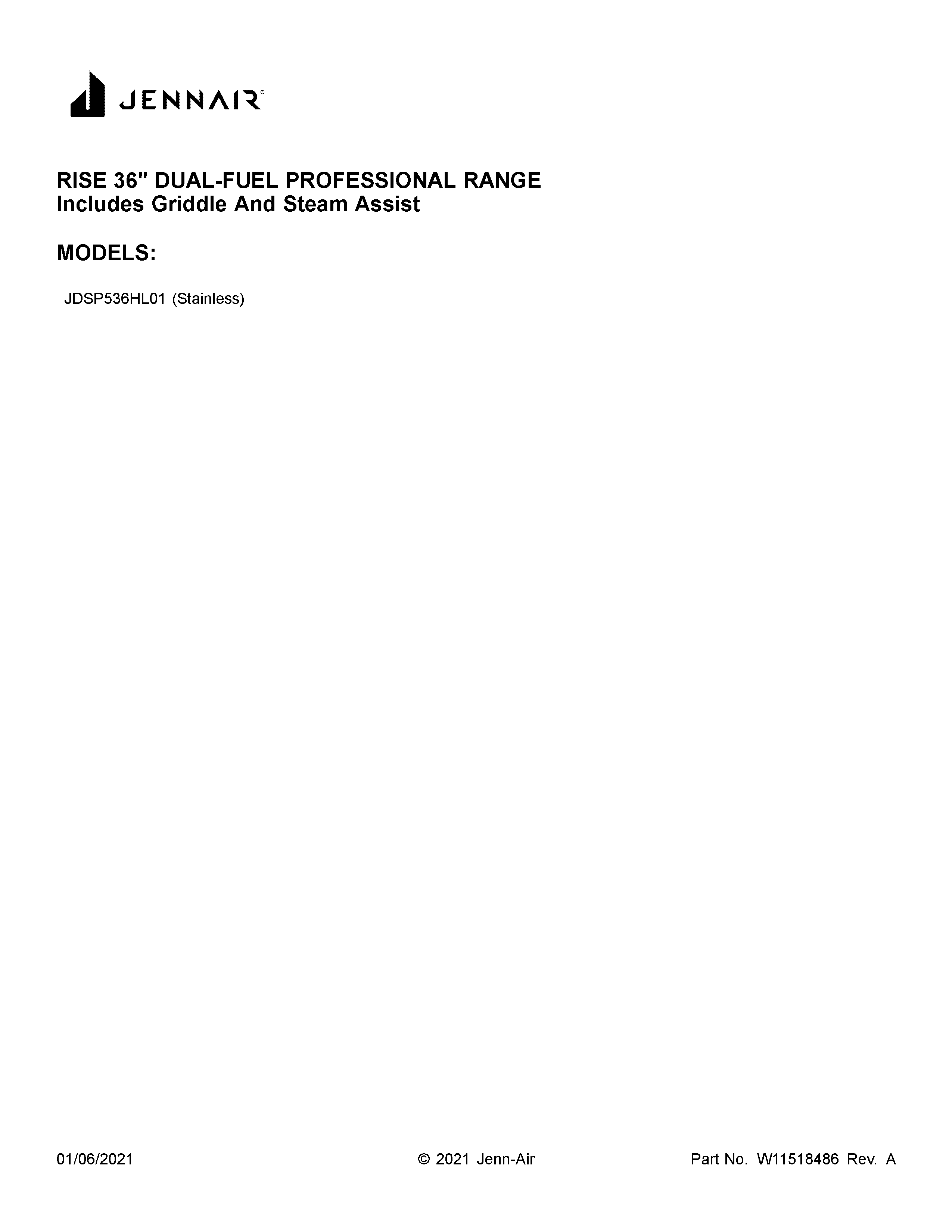 Jenn-Air JDSP536HL01 cover sheet diagram