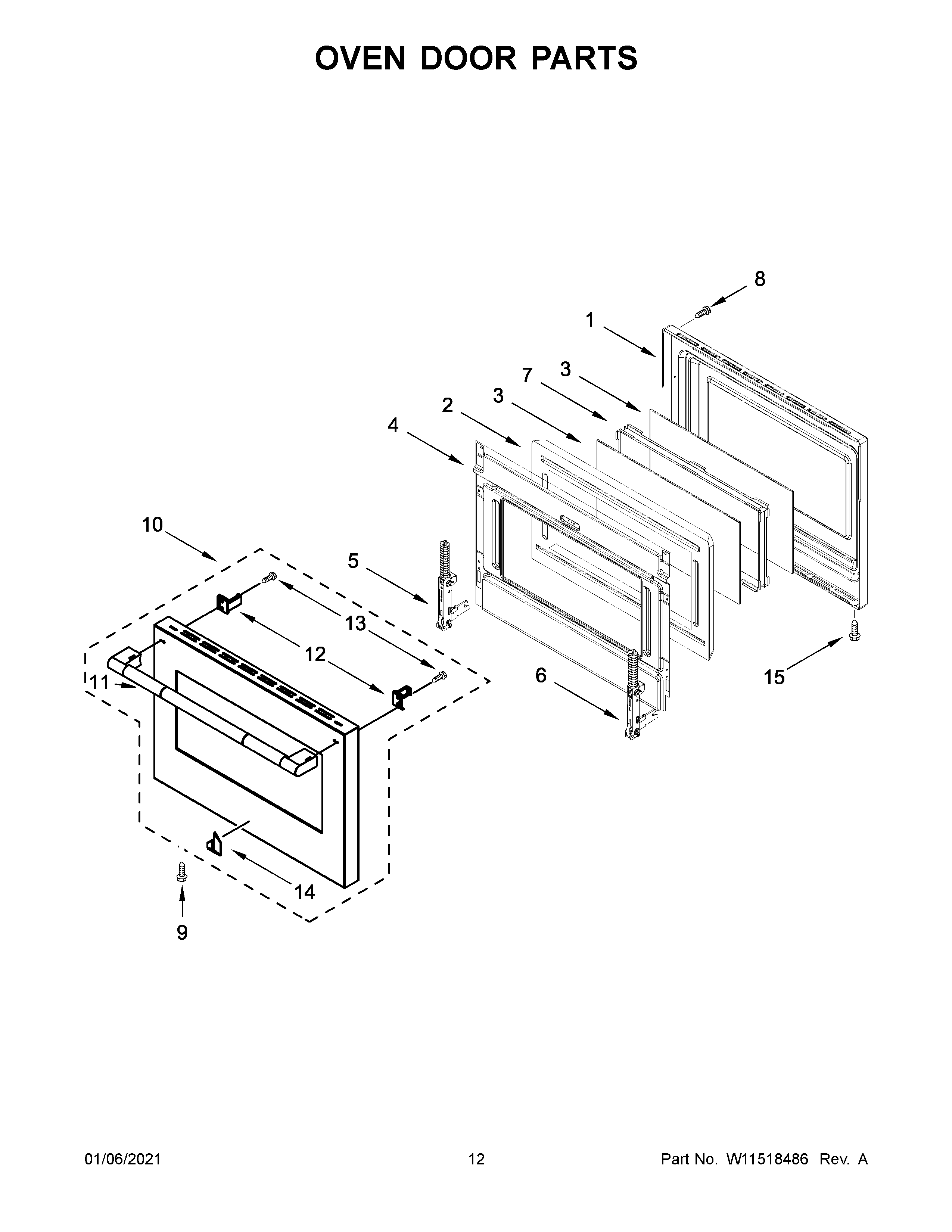 Jenn-Air JDSP536HL01 oven door parts diagram