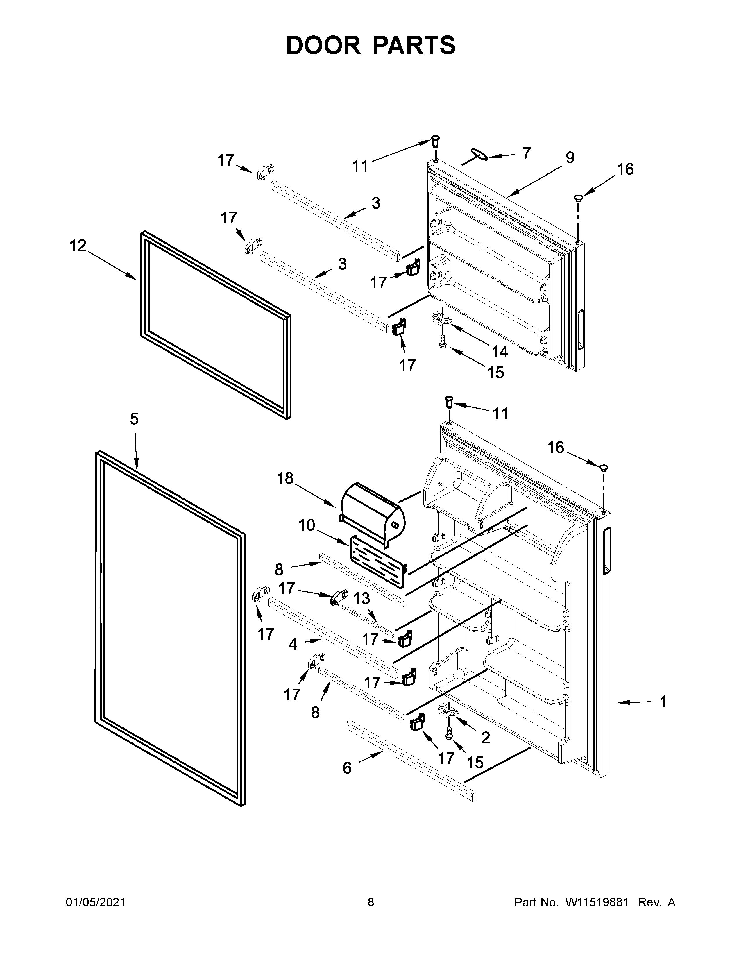 Amana ART318FFDB07 door parts diagram