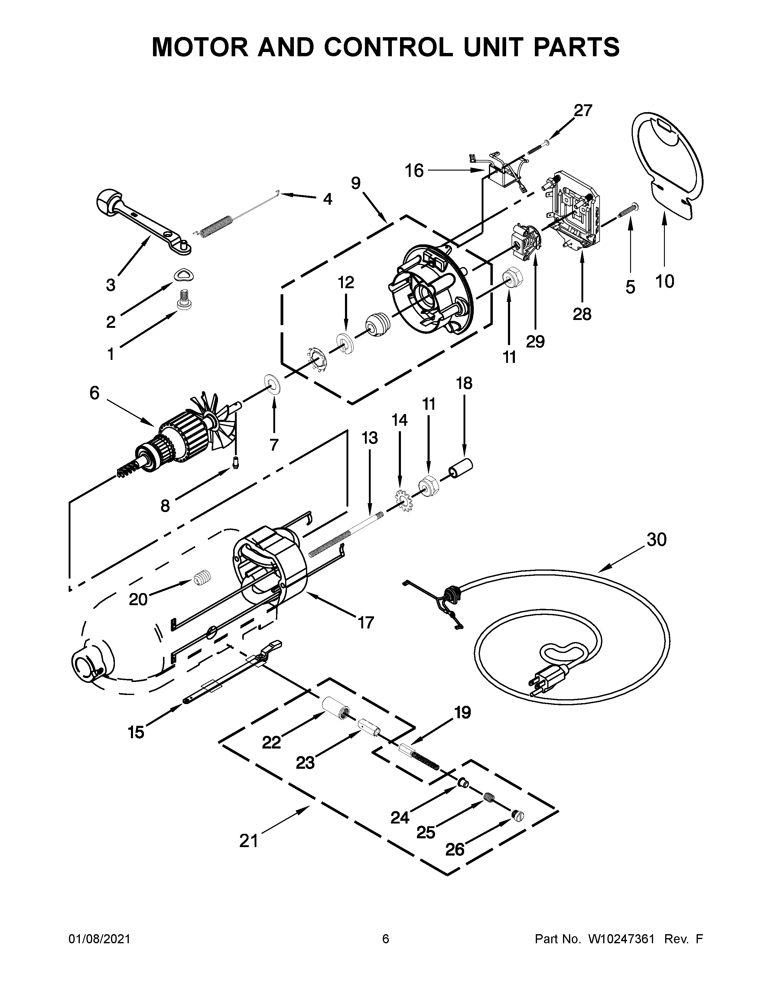 KitchenAid 5KSM150PSCWH0 motor and control unit parts diagram