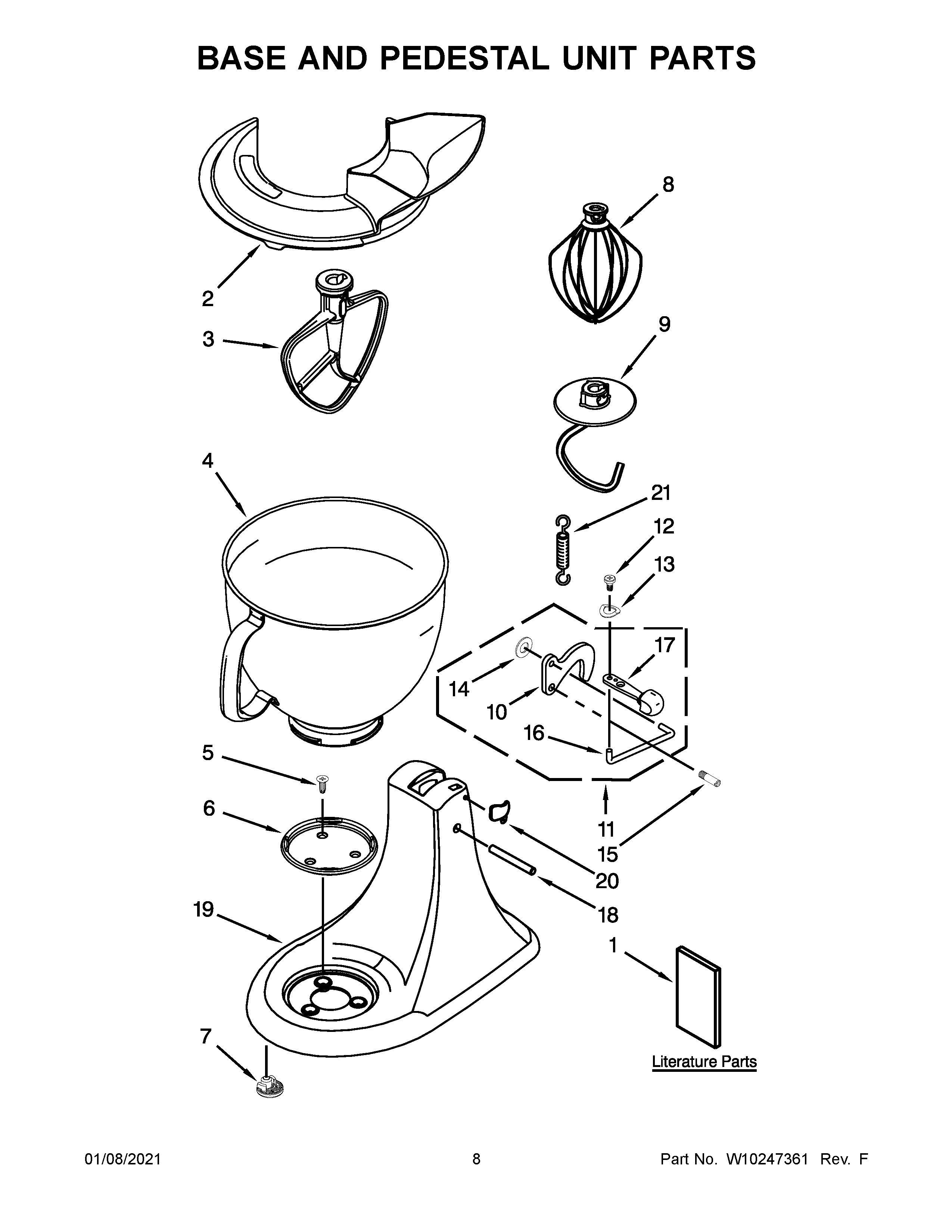 KitchenAid 5KSM150PSCWH0 base and pedestal unit parts diagram