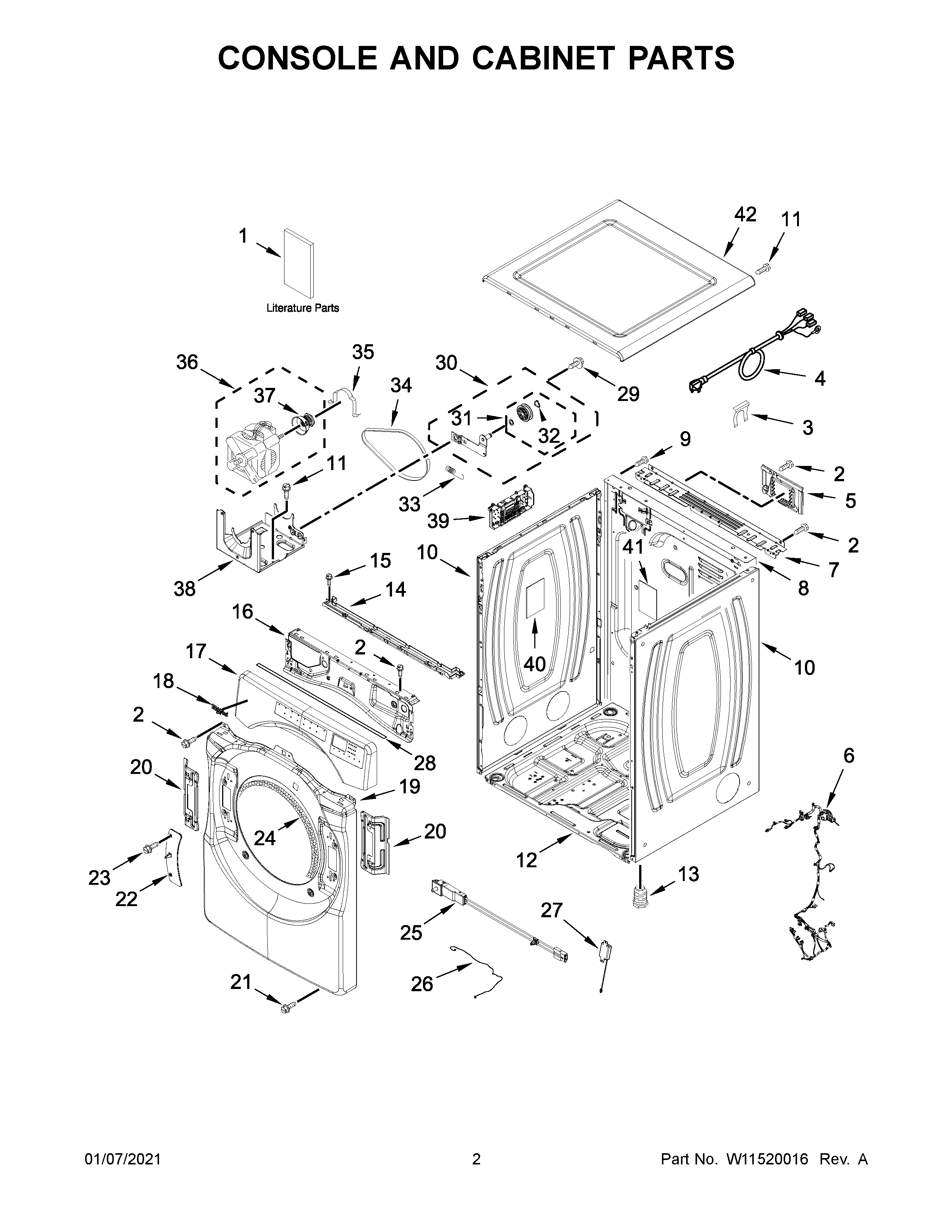 Whirlpool YWED8620HC2 console and cabinet parts diagram