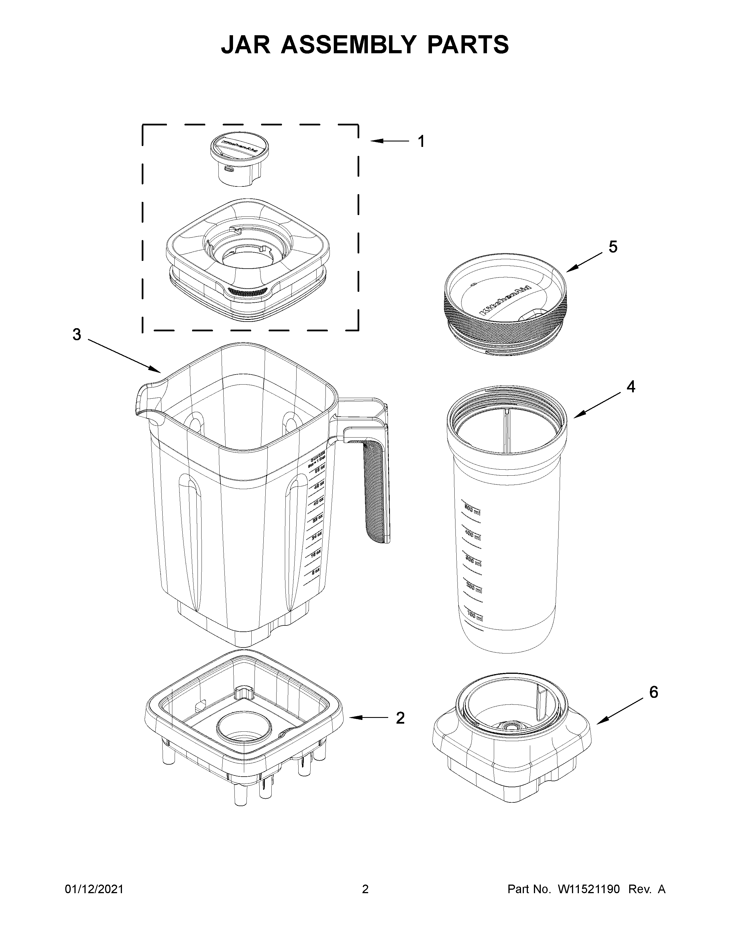 KitchenAid KSB1332YVB0 jar assembly parts diagram