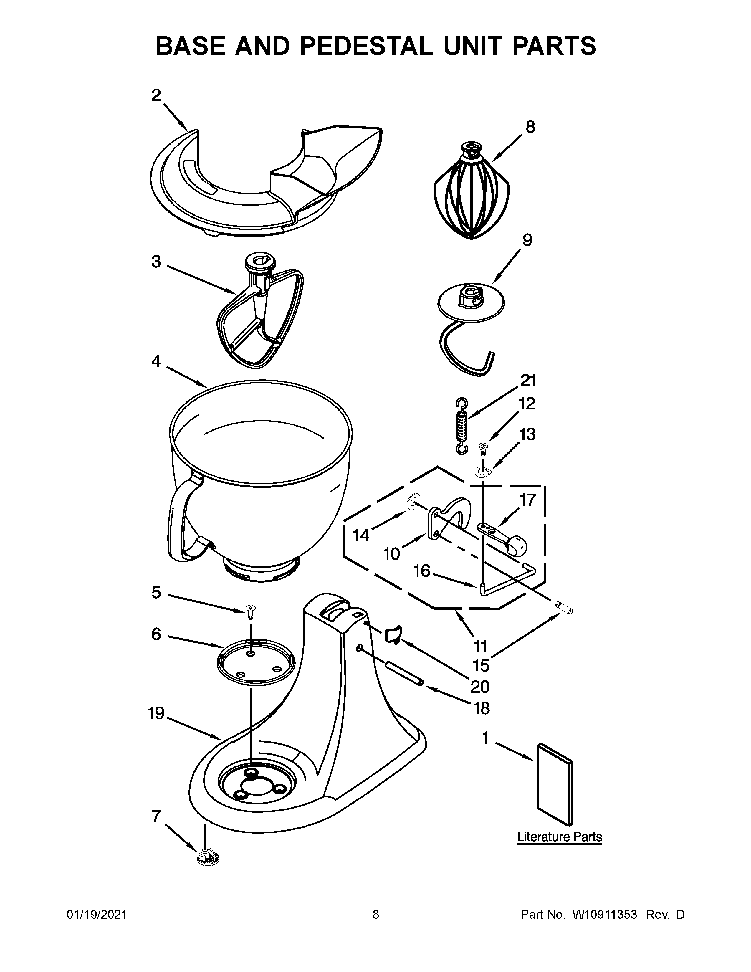 KitchenAid 3KSM150PSTCU0 base and pedestal unit parts diagram