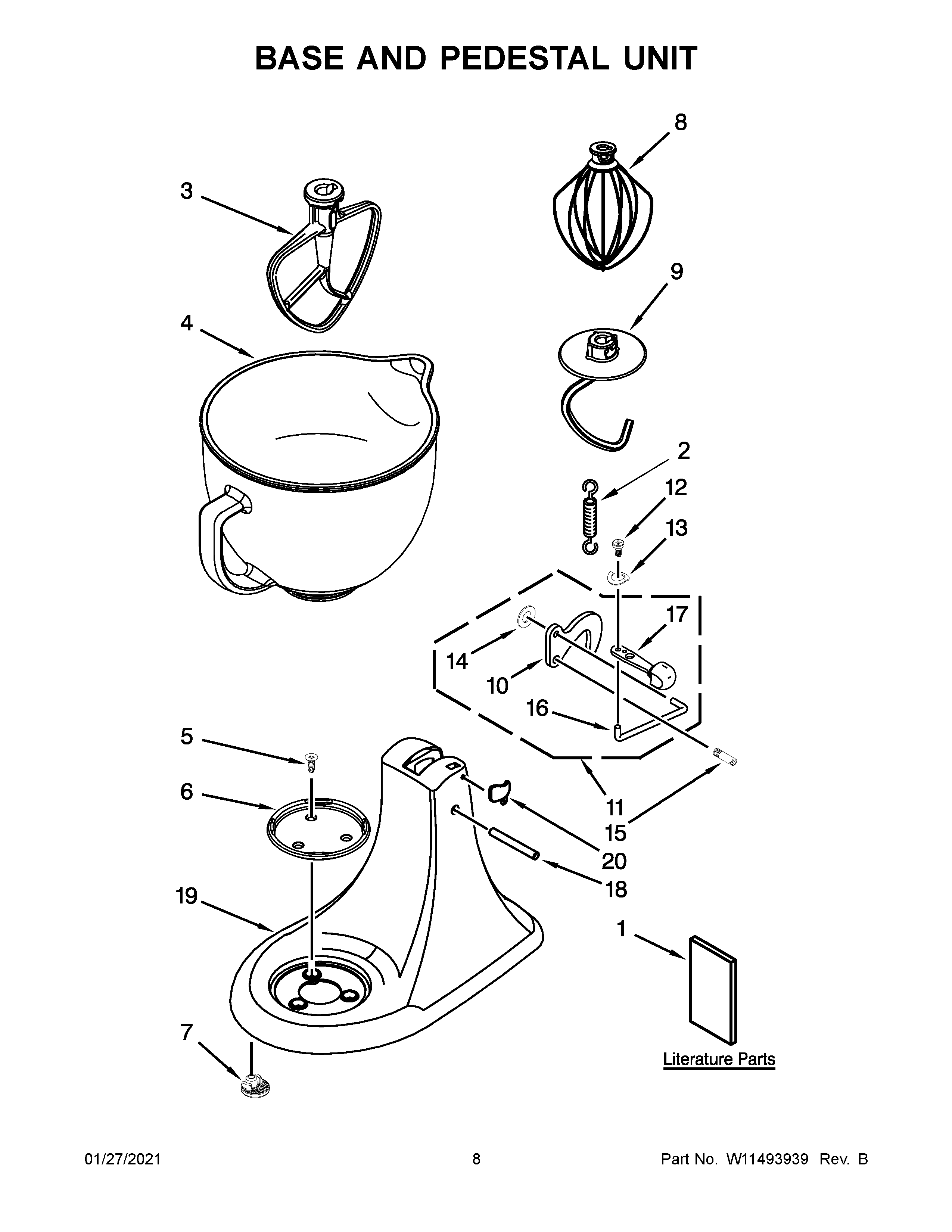 KitchenAid 5KSM156QPECA4 base and pedestal unit diagram