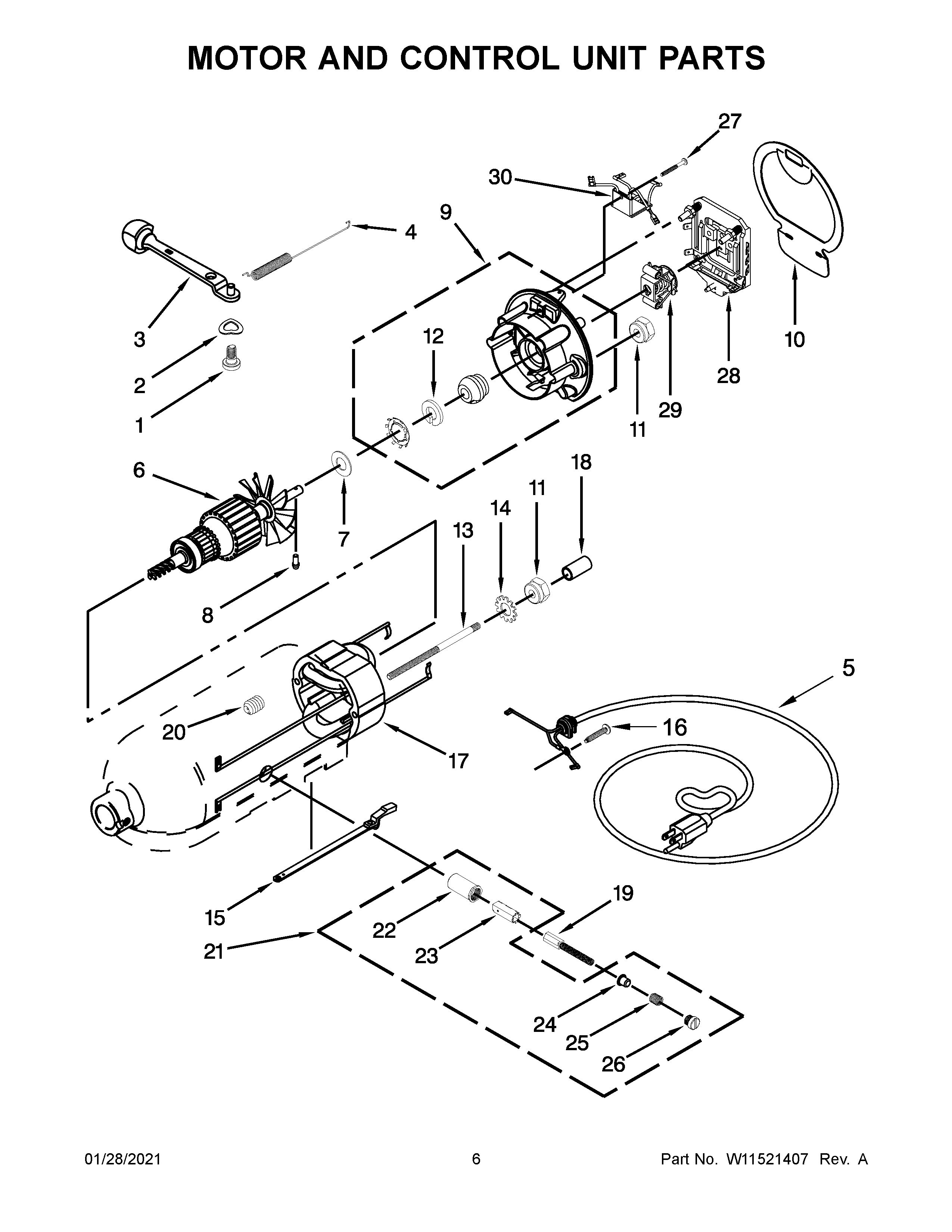 KitchenAid 5KSM156BBM4 motor and control unit parts diagram