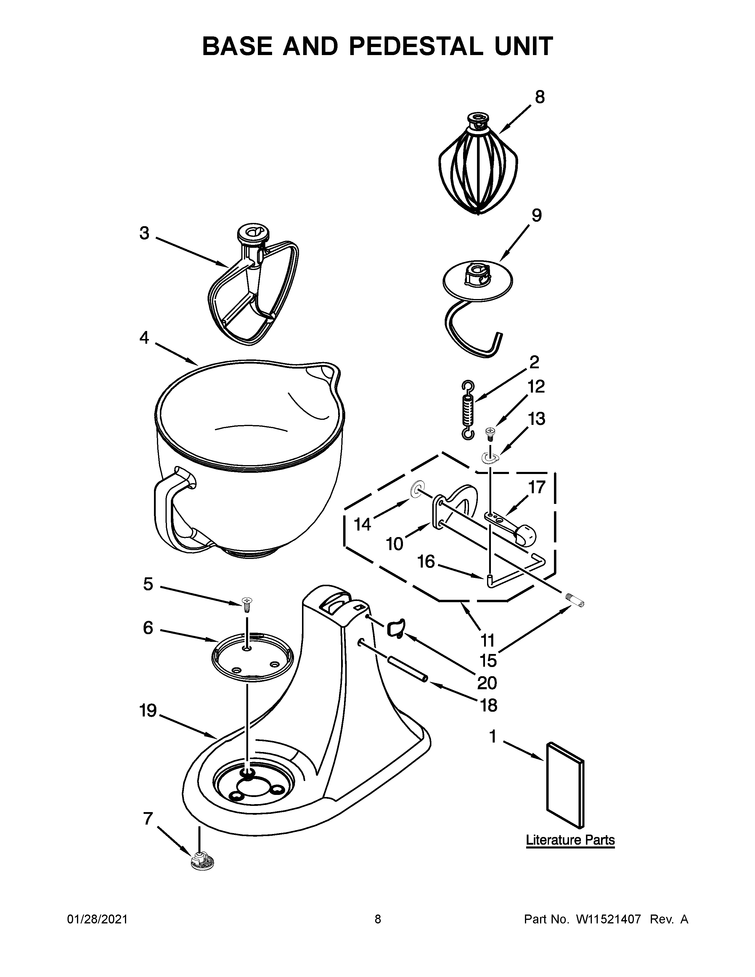 KitchenAid 5KSM156BBM4 base and pedestal unit diagram