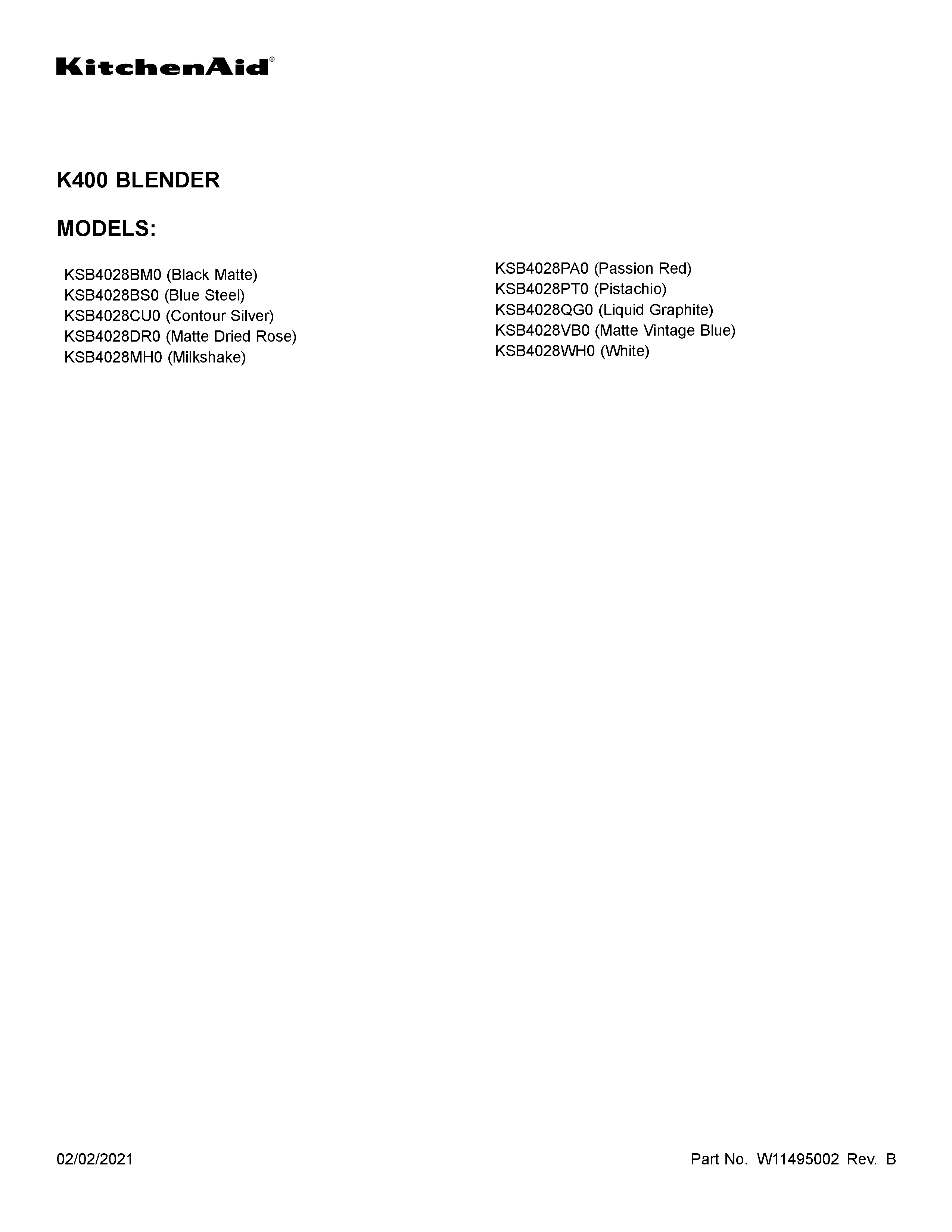 KitchenAid KSB4028PT0 cover sheet diagram