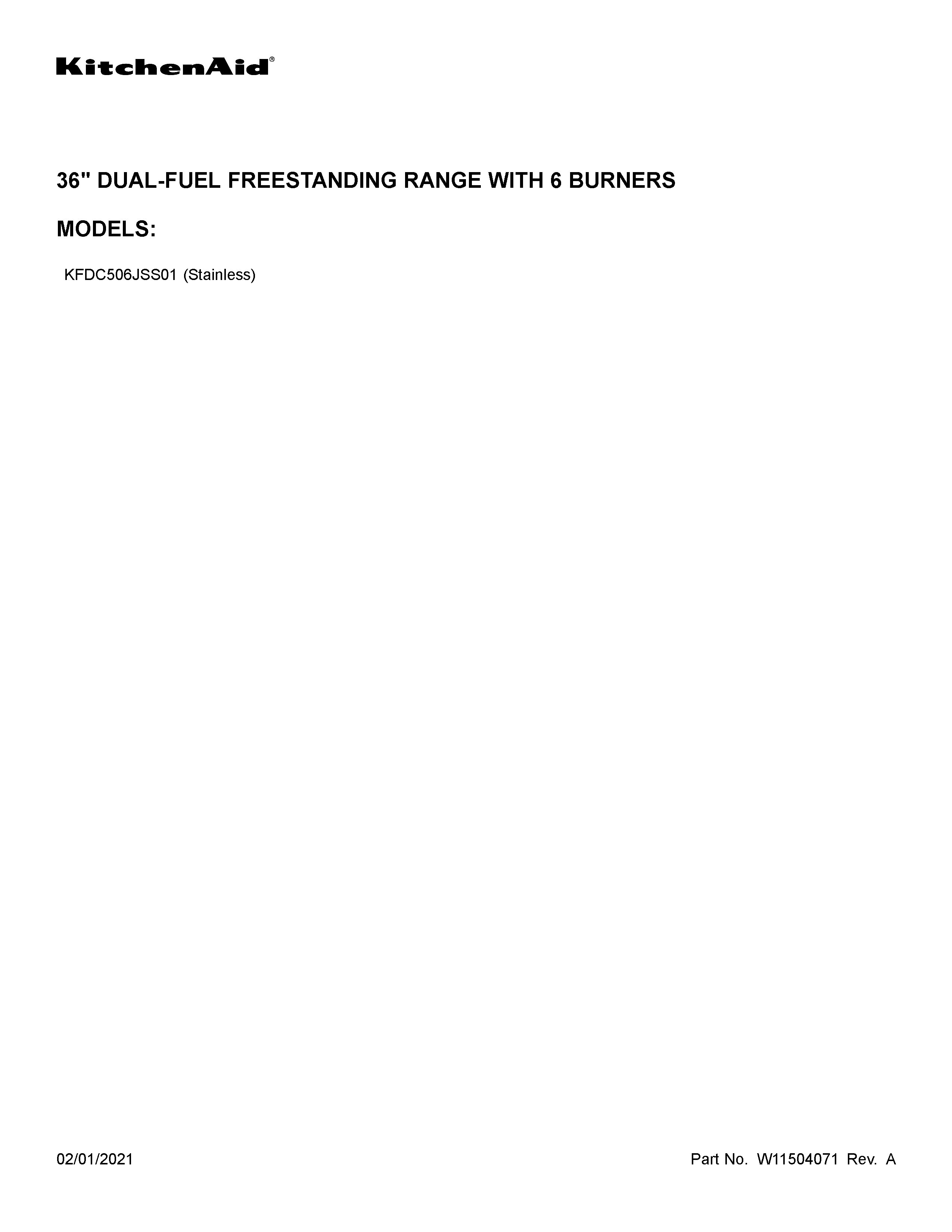 KitchenAid KFDC506JSS01 cover sheet diagram