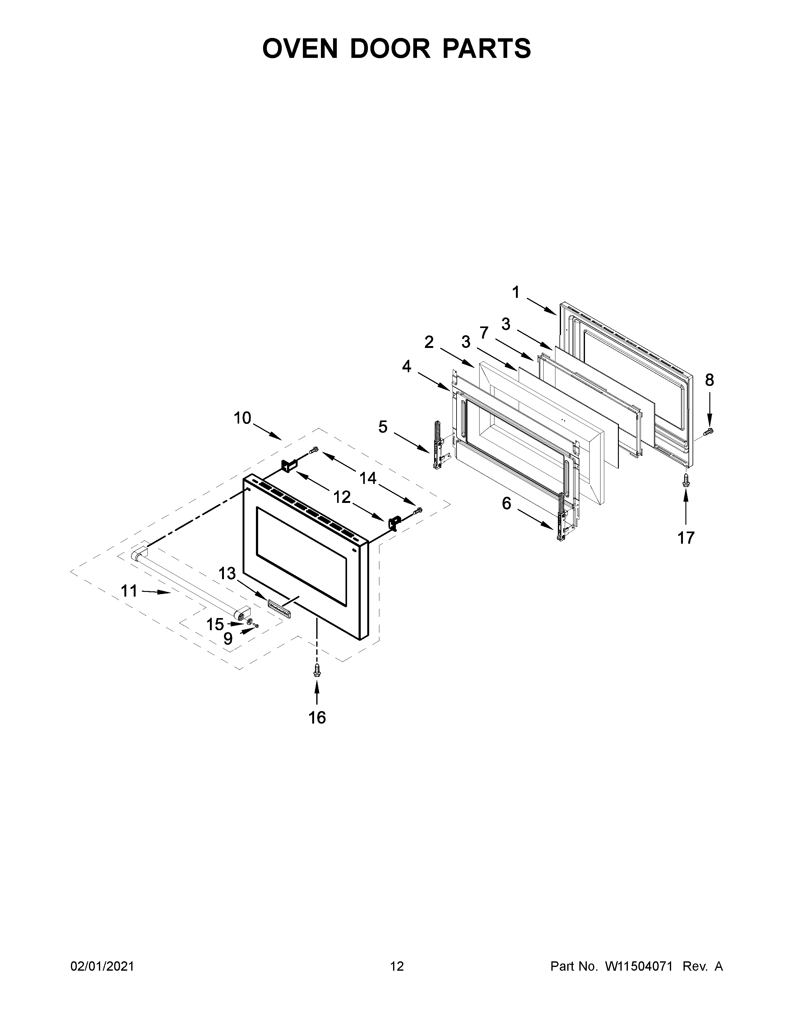 KitchenAid KFDC506JSS01 oven door parts diagram