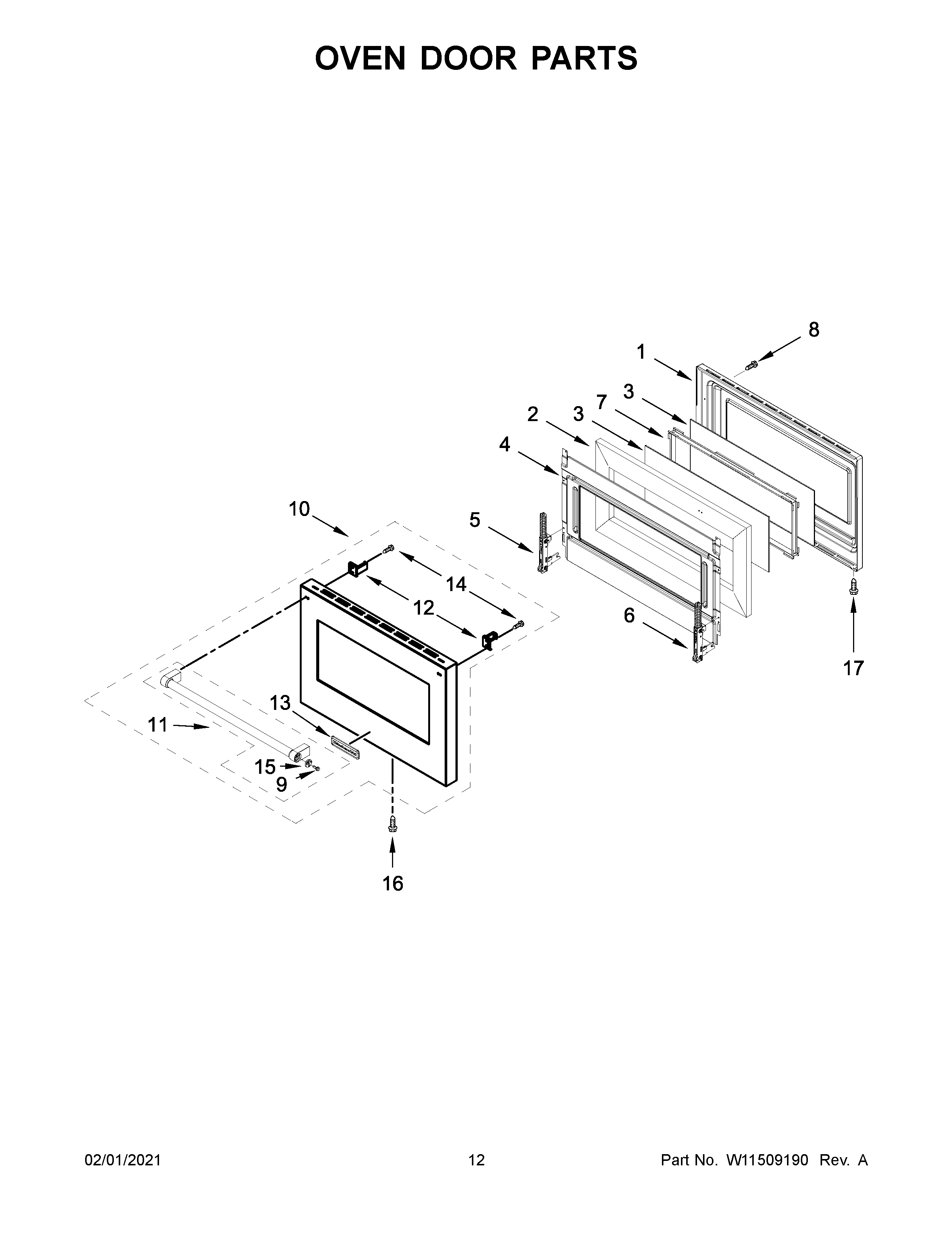 KitchenAid KFDC500JSS01 oven door parts diagram