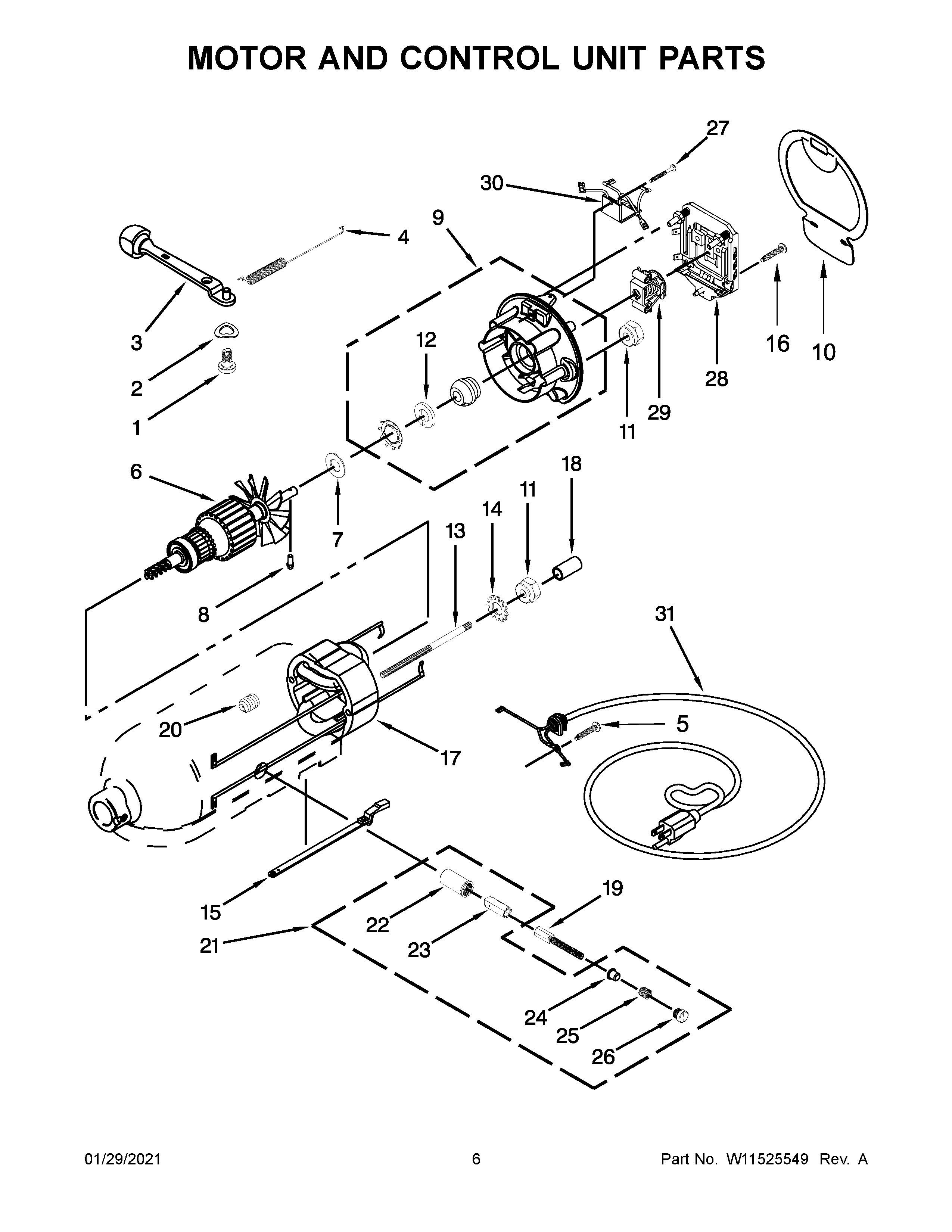 KitchenAid 5KSM156WPEDR4 motor and control unit parts diagram