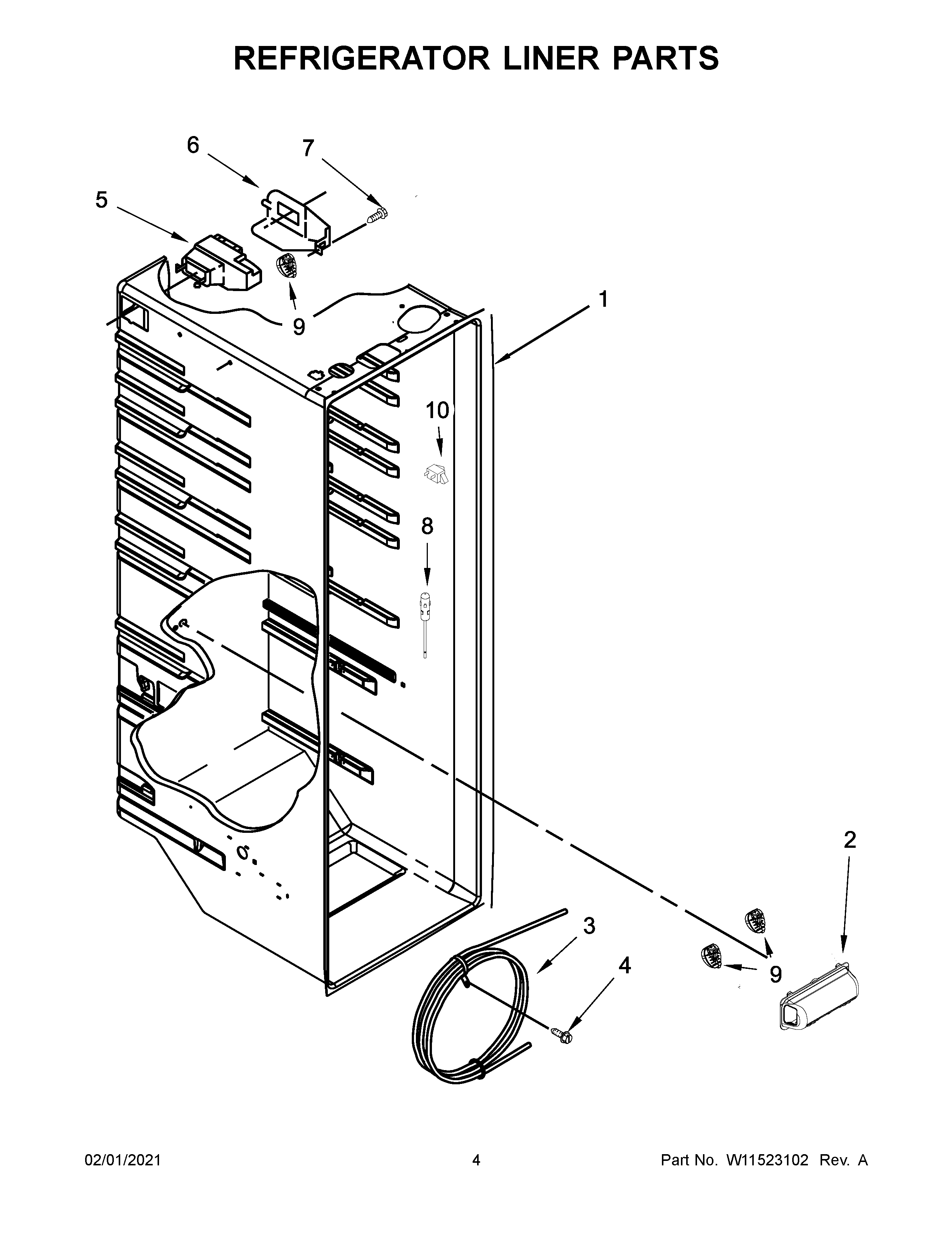 Kenmore 10651335714 refrigerator liner parts diagram