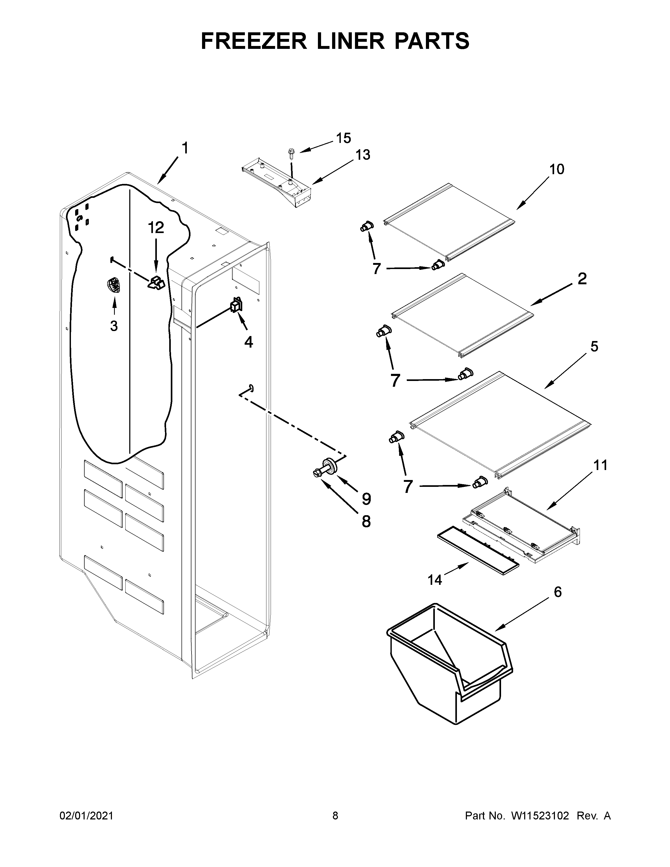 Kenmore 10651335714 freezer liner parts diagram