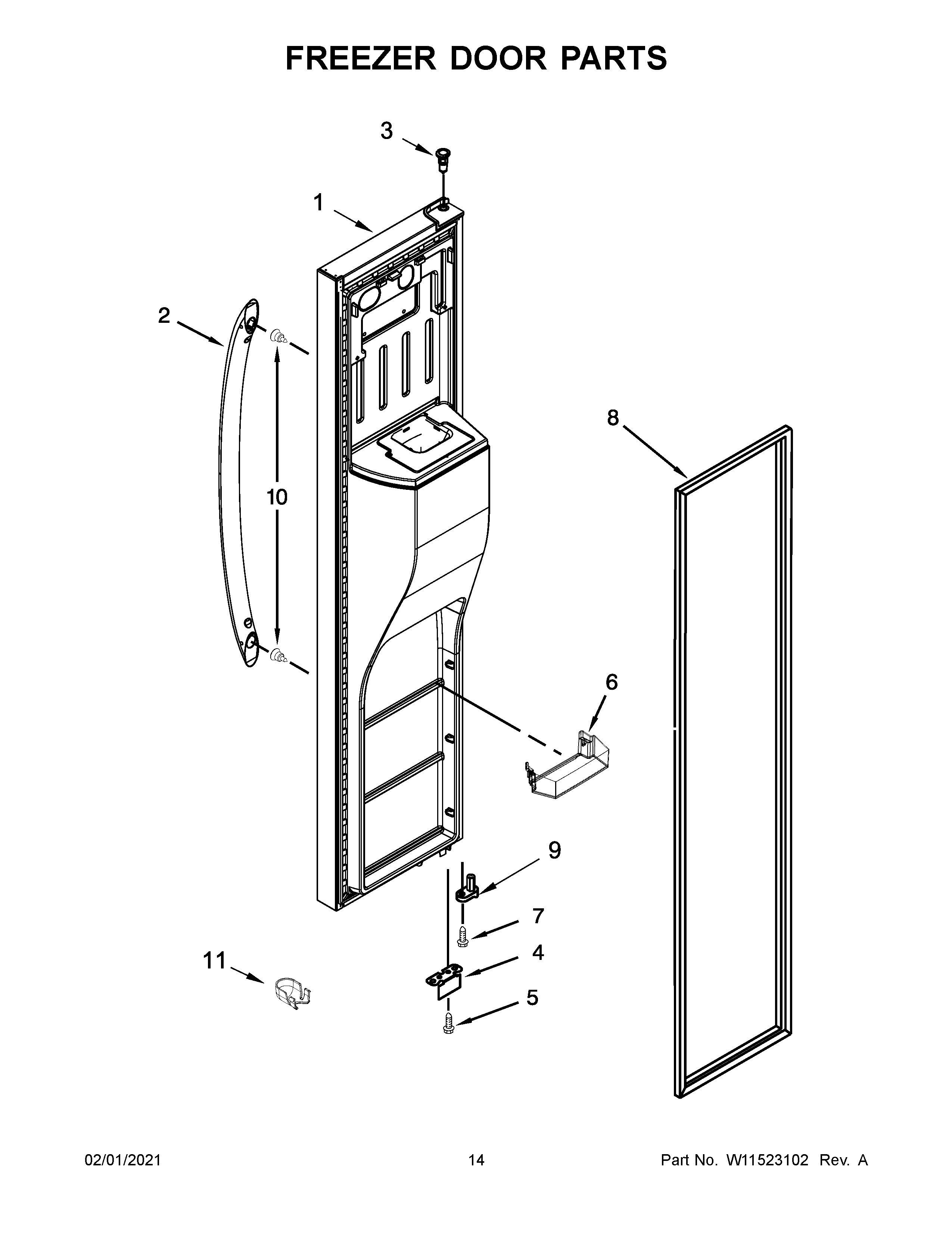 Kenmore 10651335714 freezer door parts diagram