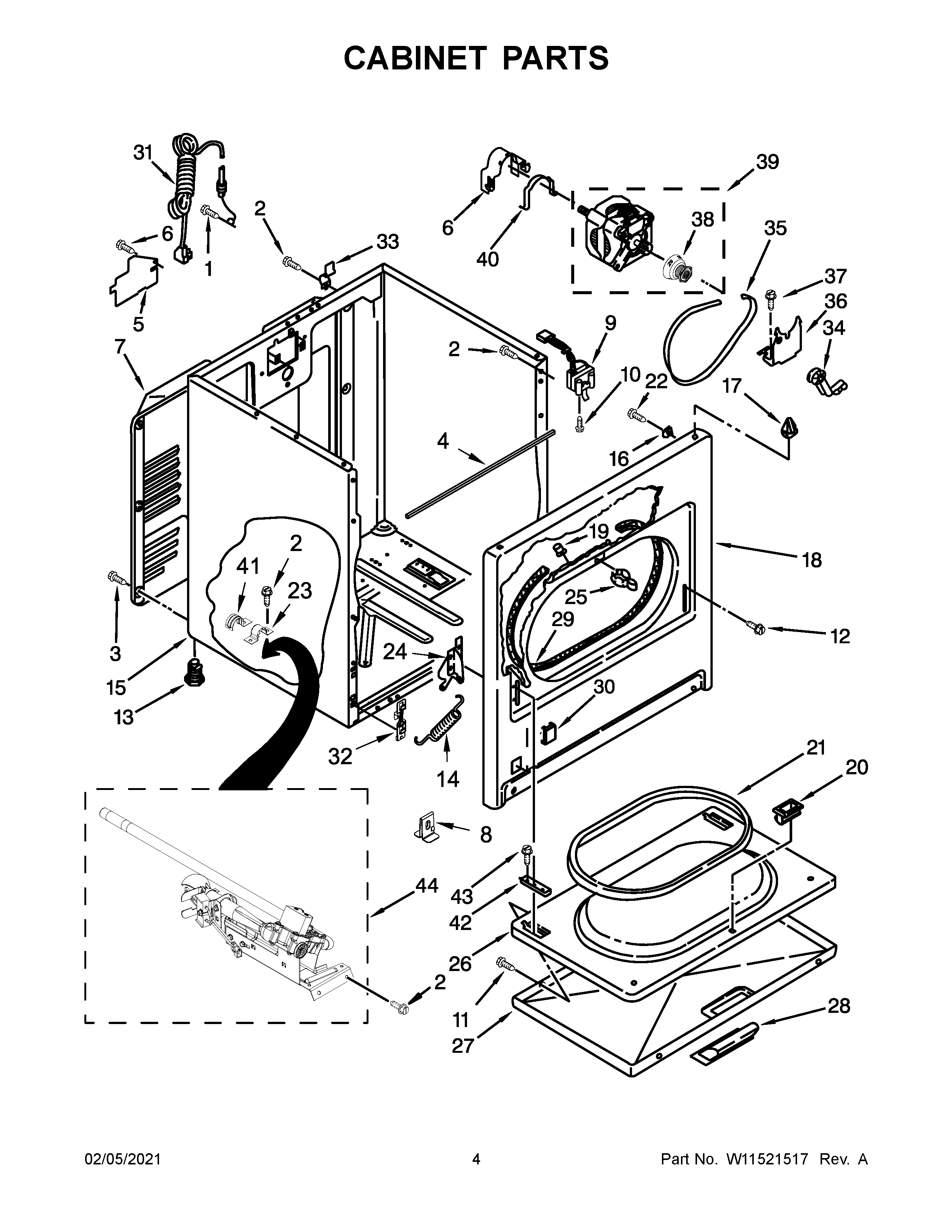 Whirlpool WGD5000DW4 cabinet parts diagram