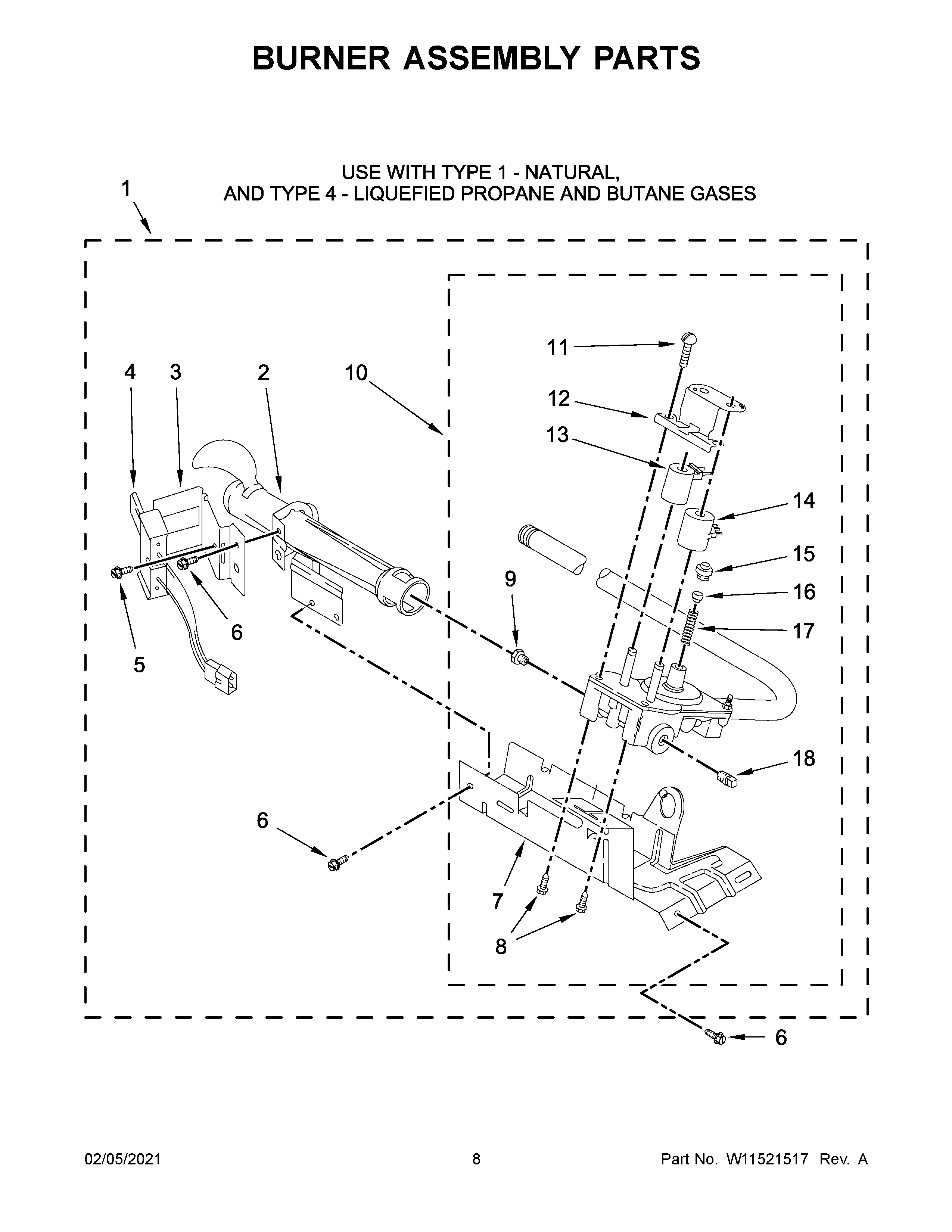 Whirlpool WGD5000DW4 burner assembly parts diagram