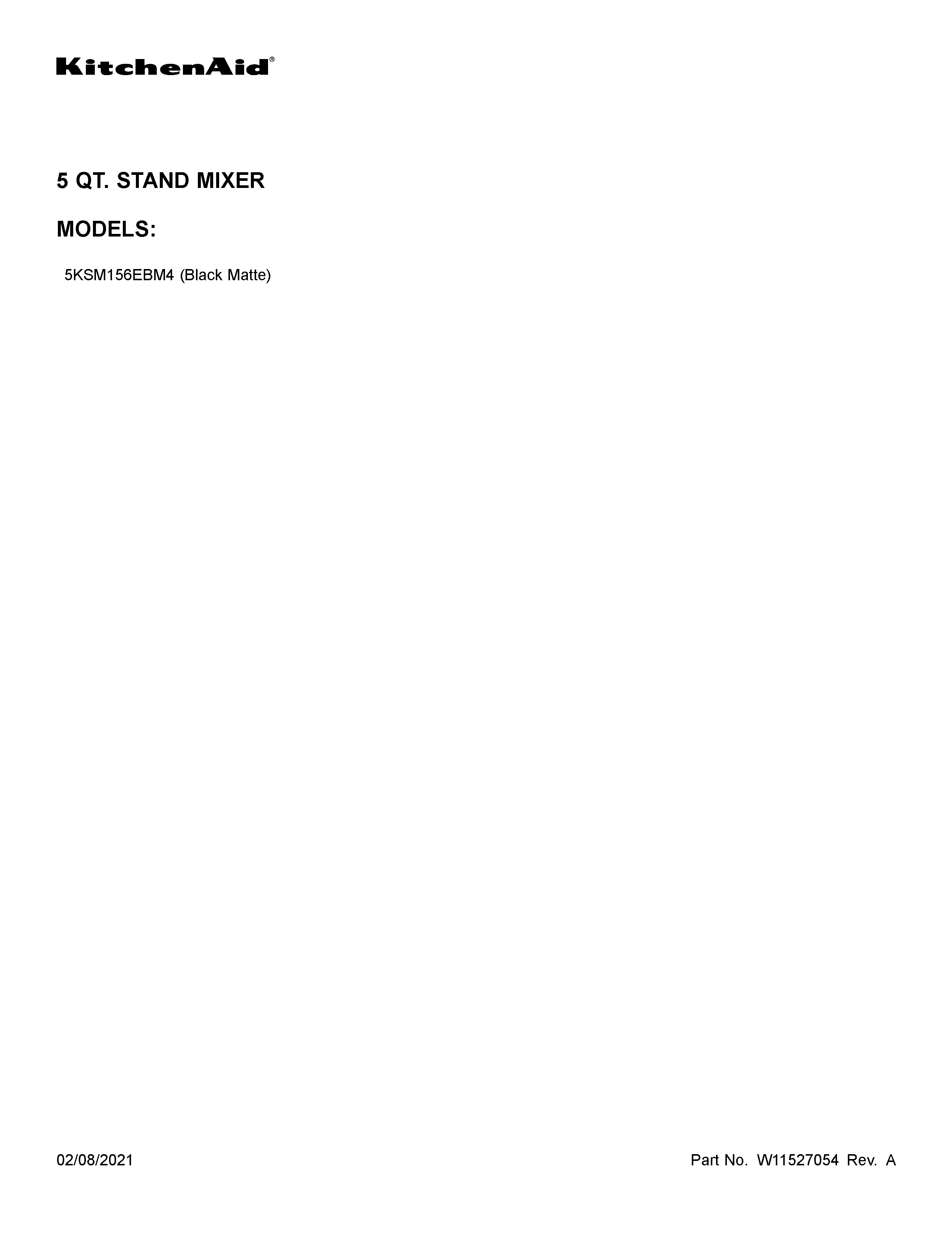 KitchenAid 5KSM156EBM4 cover sheet diagram