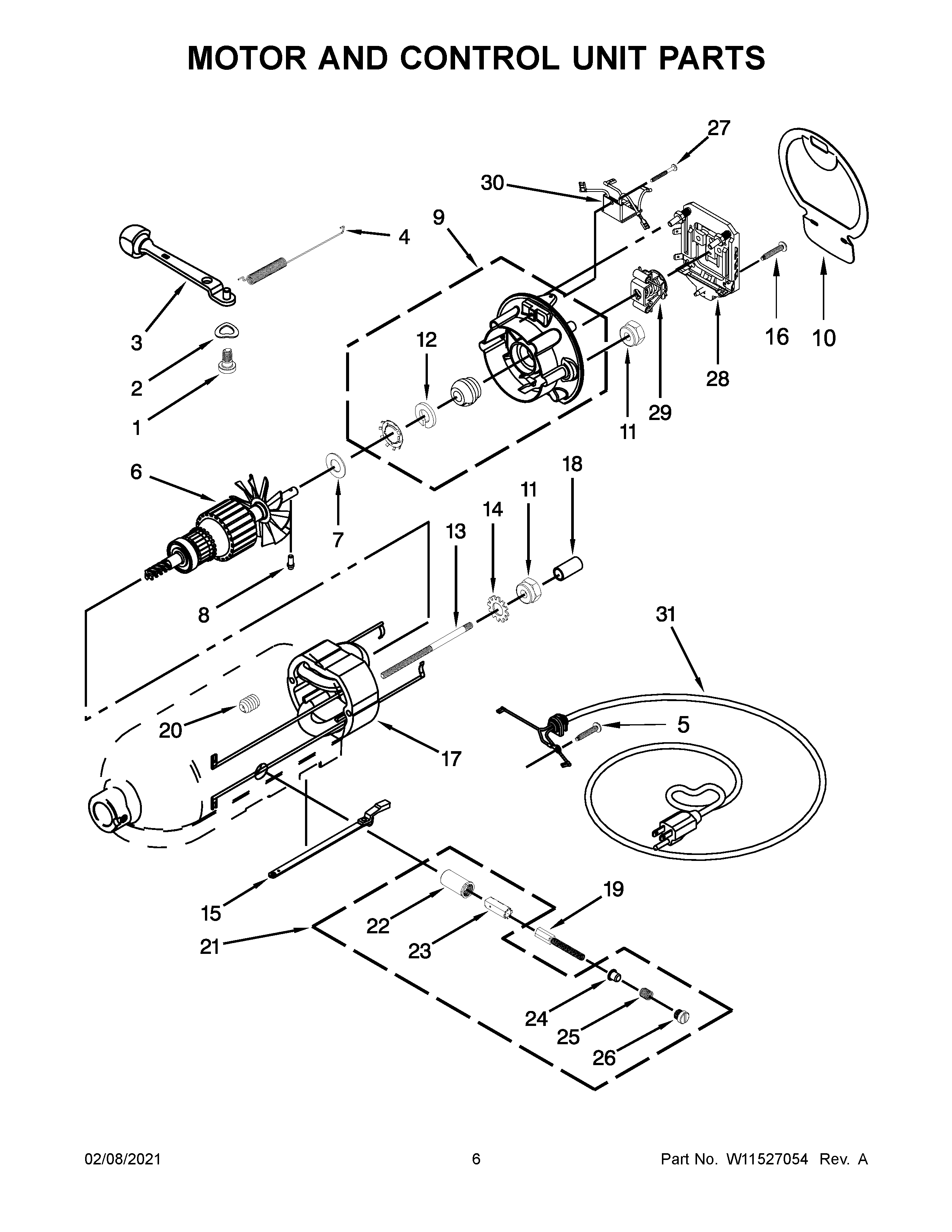 KitchenAid 5KSM156EBM4 motor and control unit parts diagram