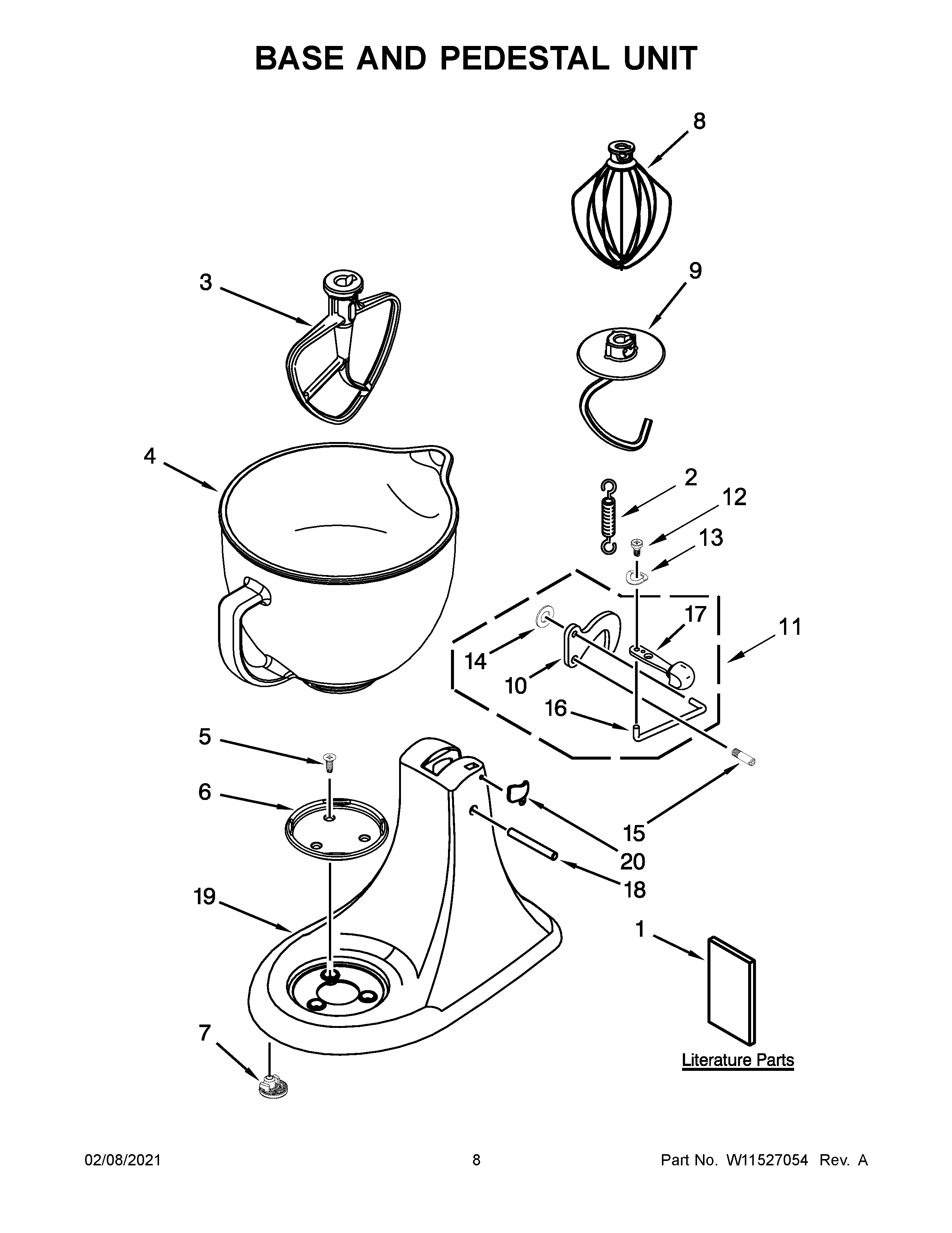 KitchenAid 5KSM156EBM4 base and pedestal unit diagram