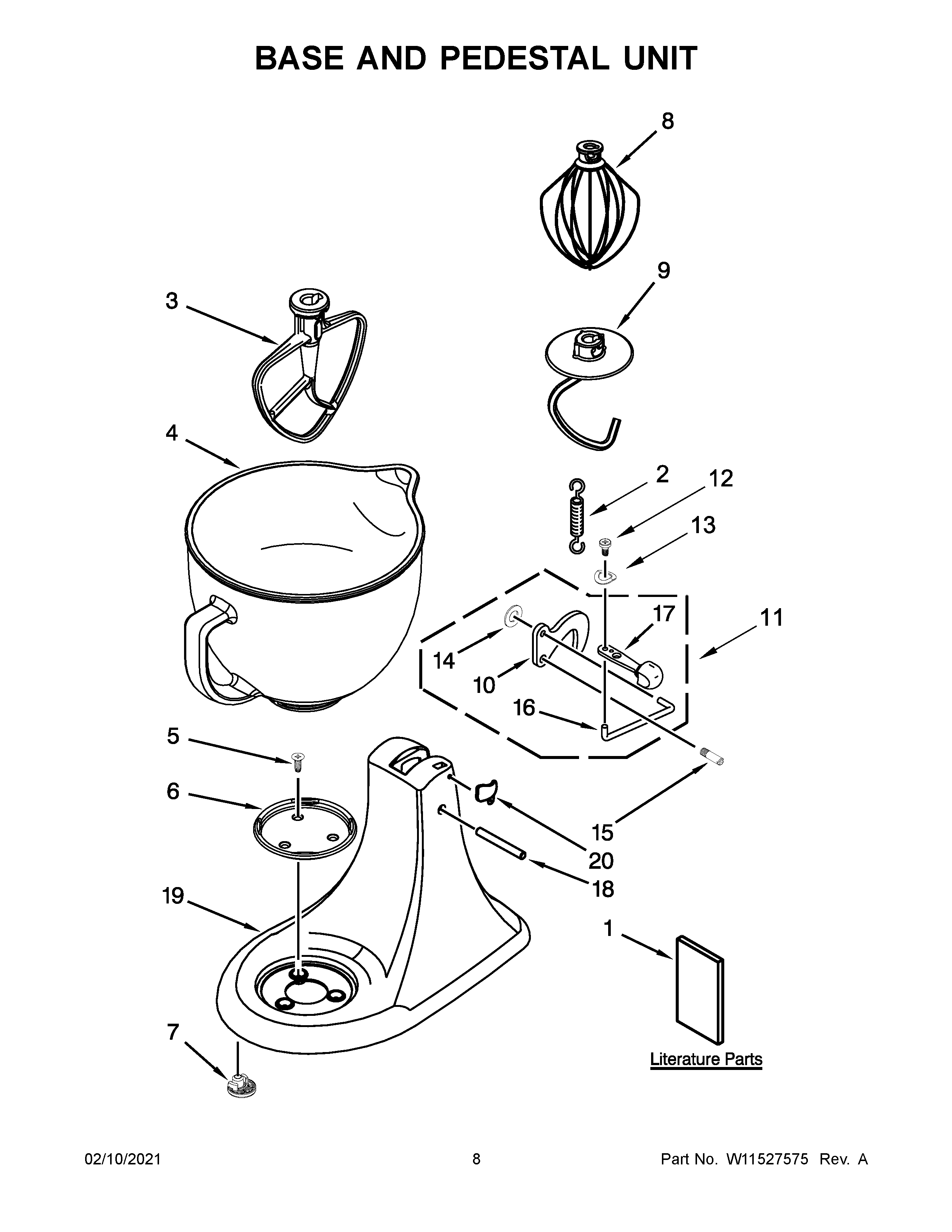 KitchenAid 5KSM156WPBDR4 base and pedestal unit diagram