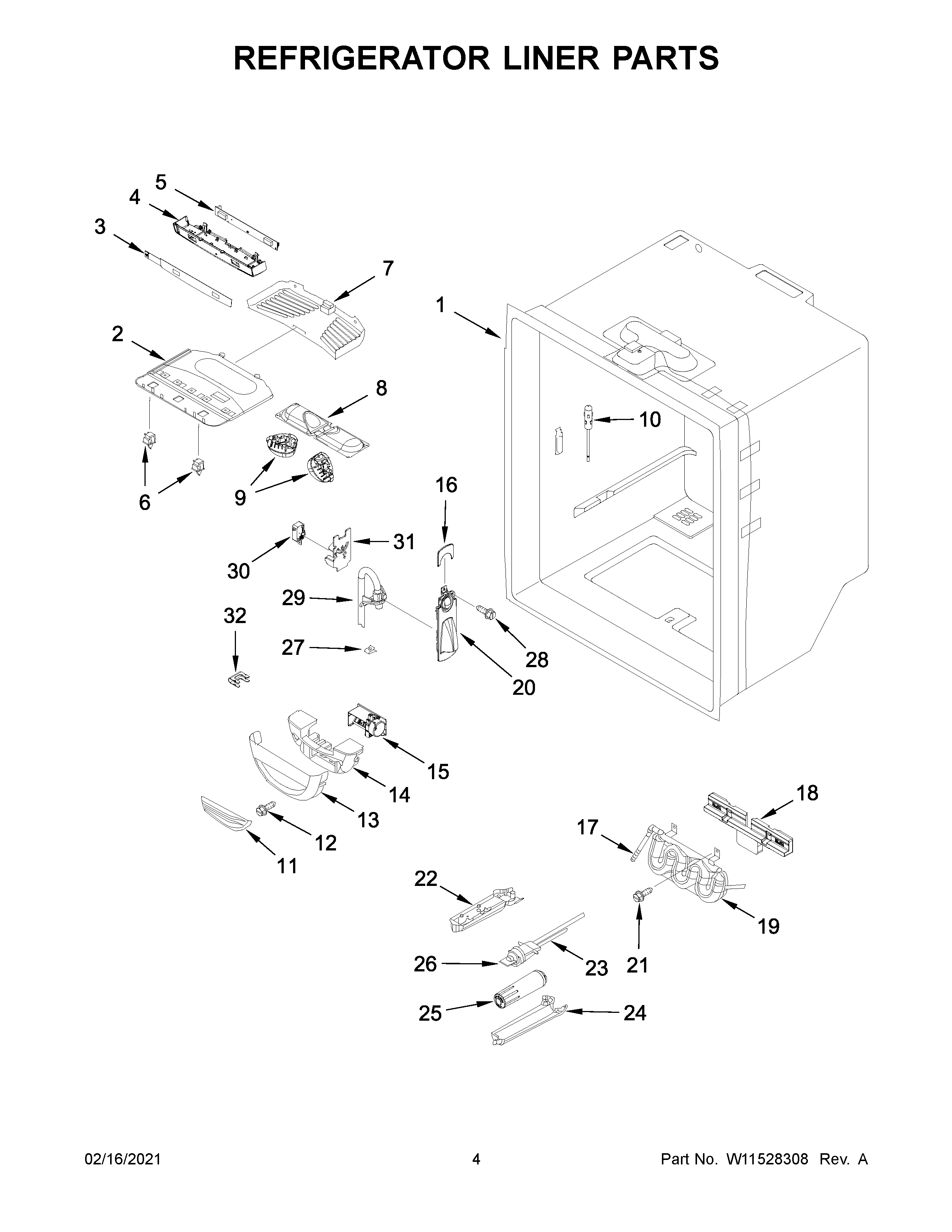 Whirlpool WRF540CWHB02 refrigerator liner parts diagram