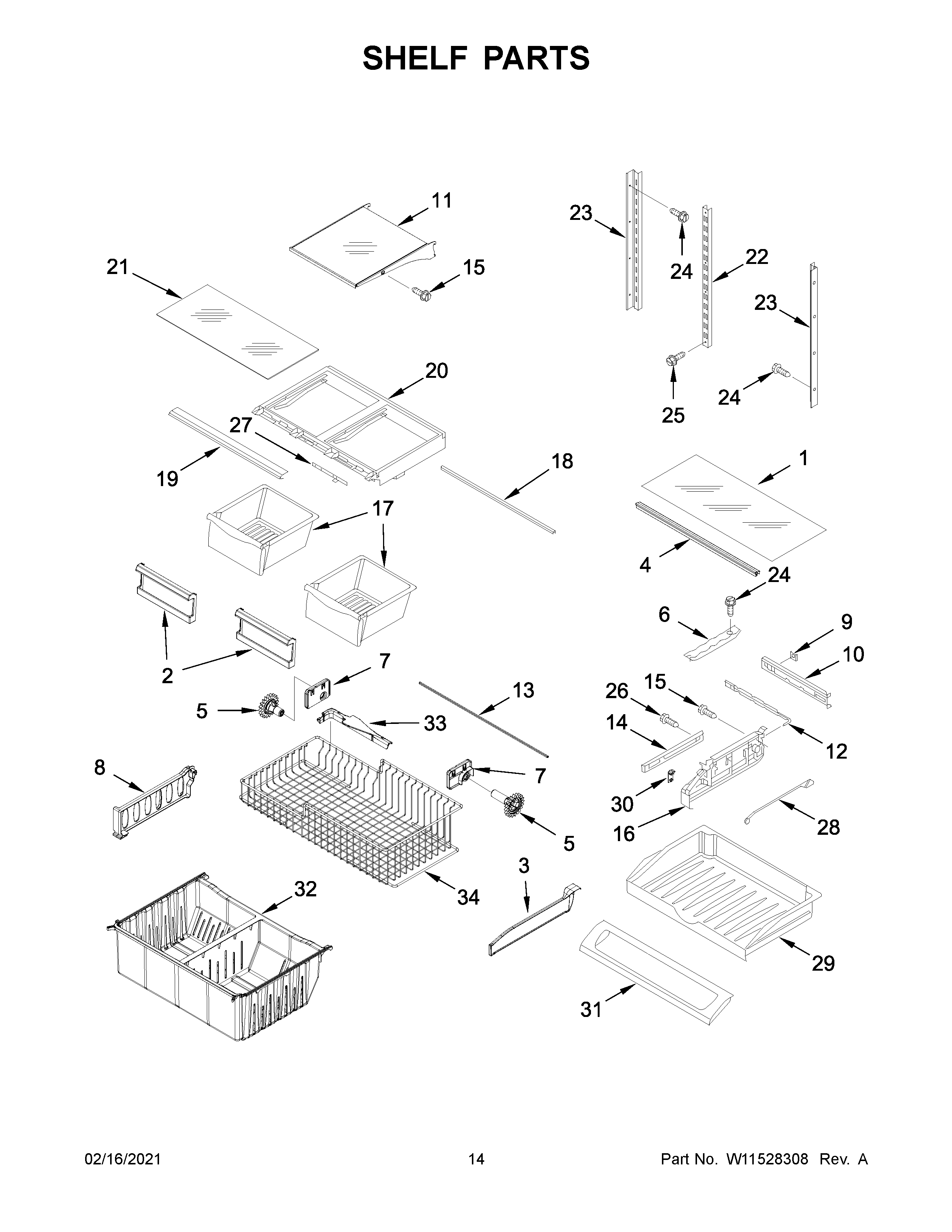 Whirlpool WRF540CWHB02 shelf parts diagram