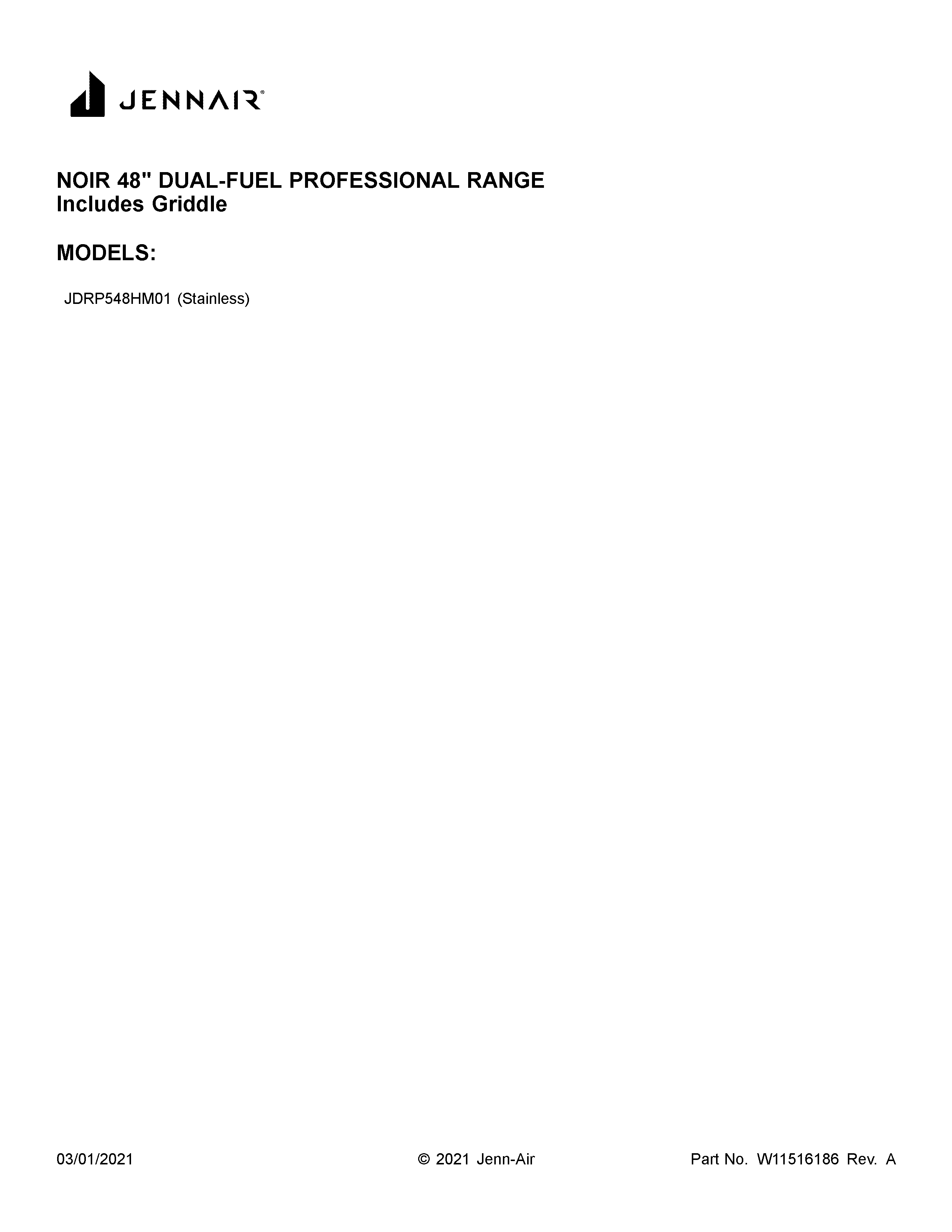 Jenn-Air JDRP548HM01 cover sheet diagram