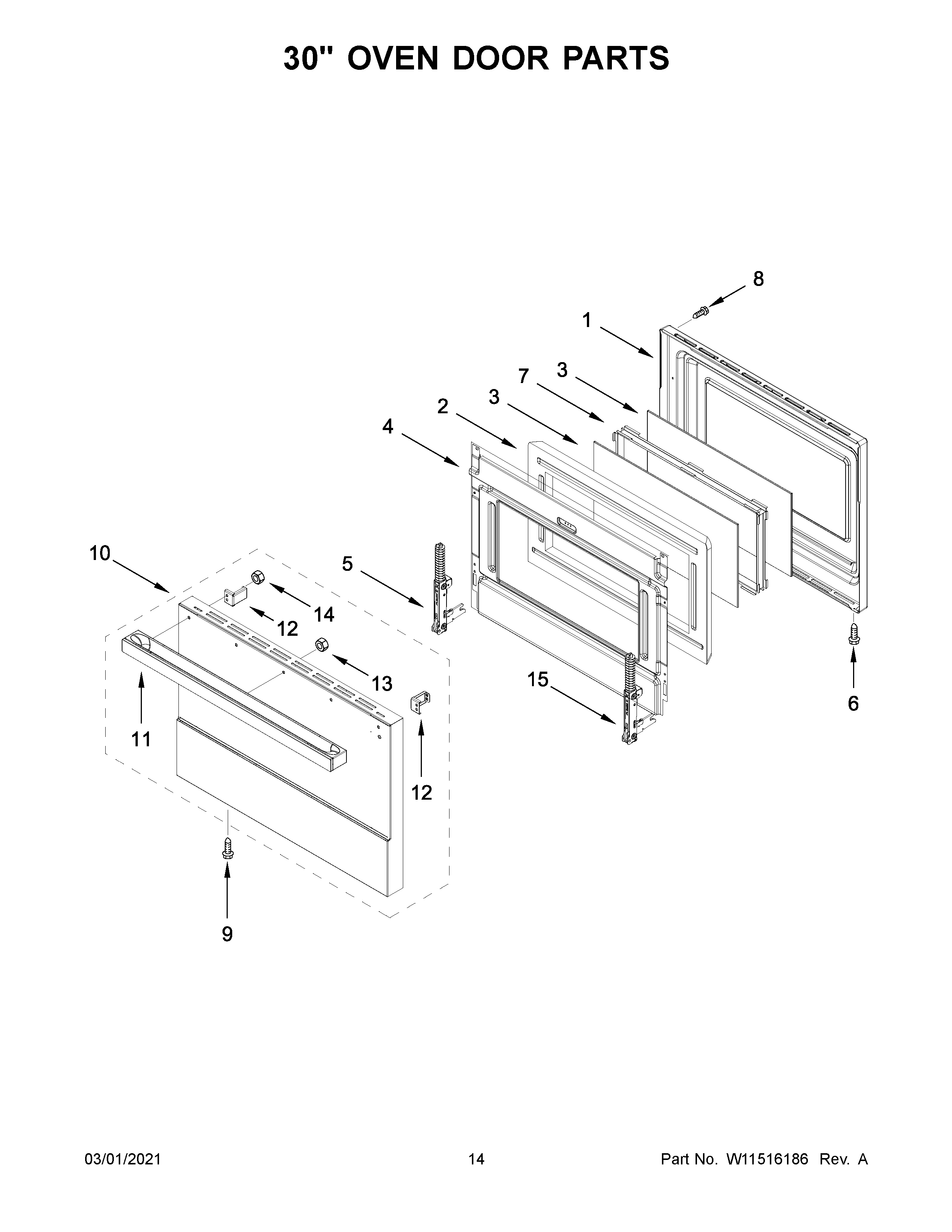 Jenn-Air JDRP548HM01 30" oven door parts diagram