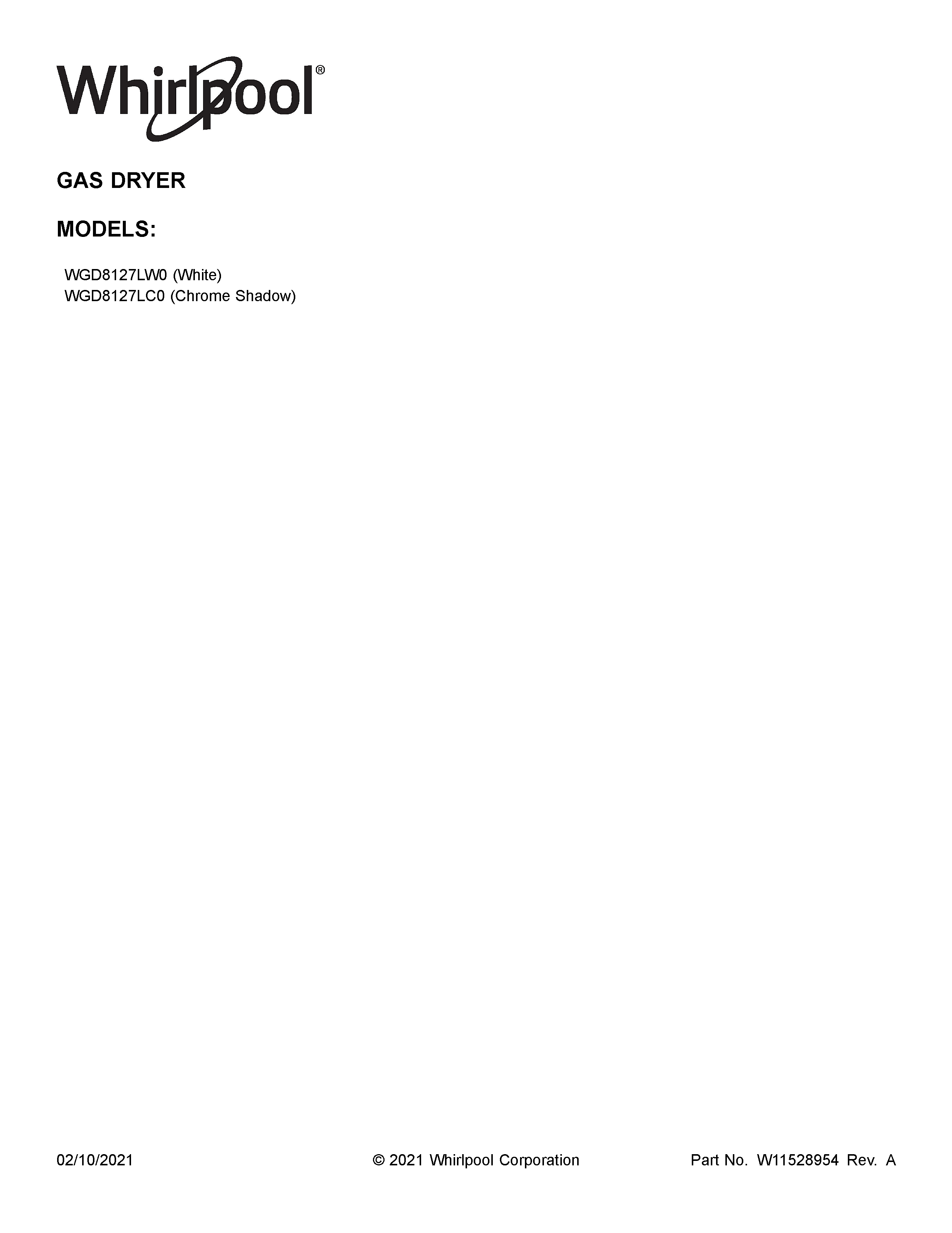 Whirlpool WGD8127LC0 cover sheet diagram