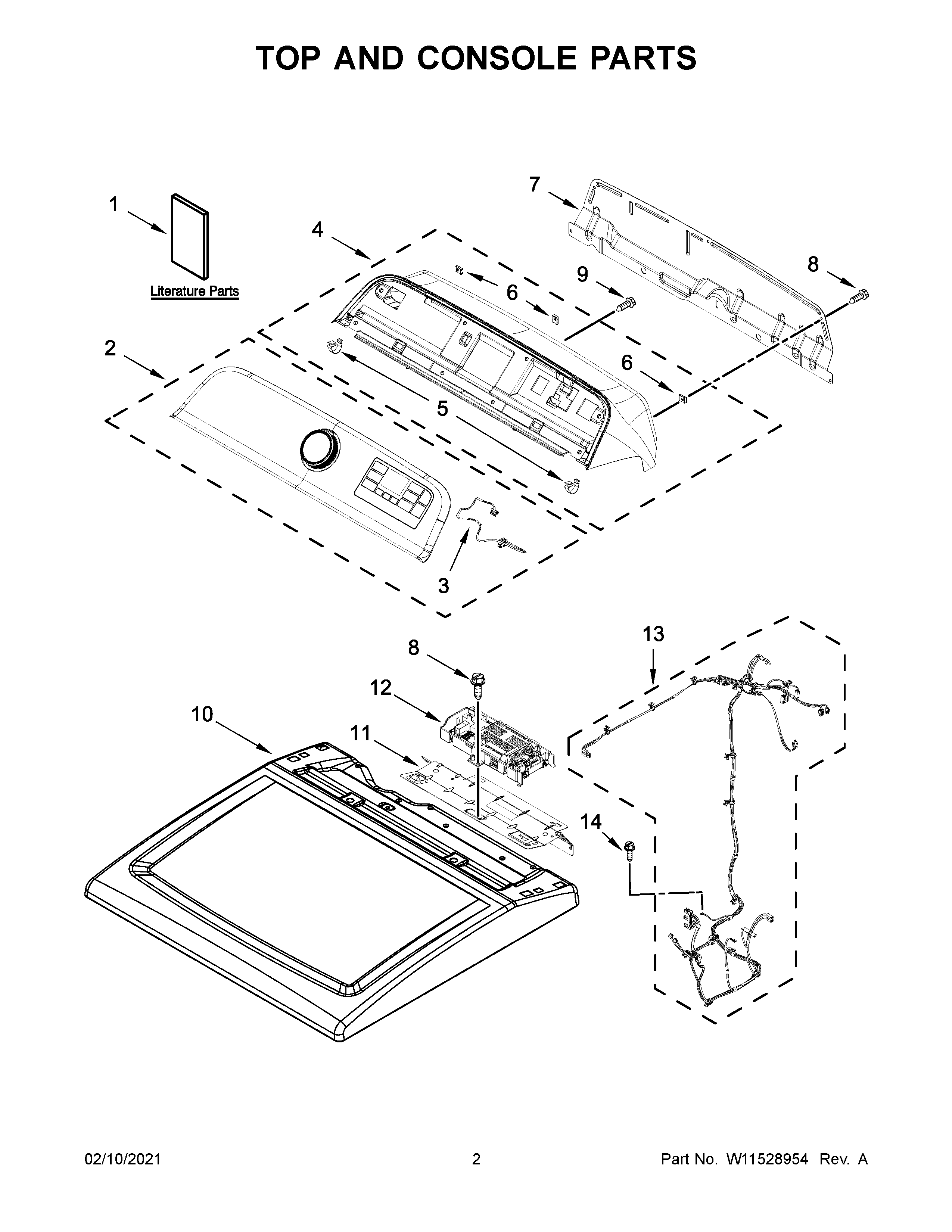 Whirlpool WGD8127LC0 top and console parts diagram