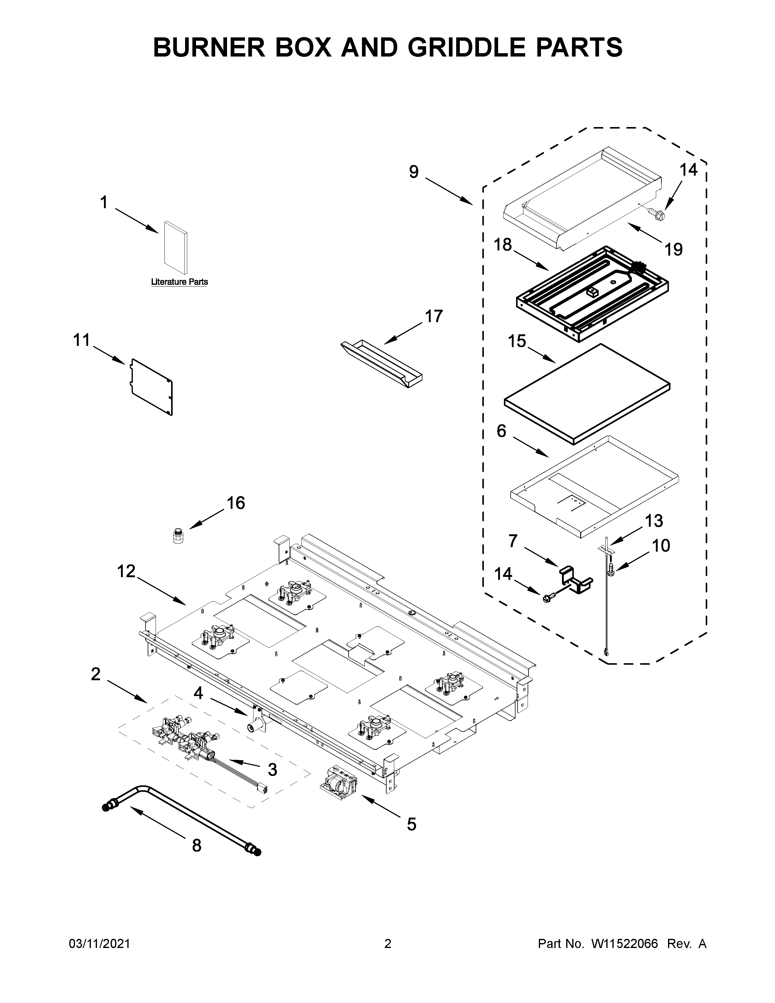 Jenn-Air JDSP536HM01 burner box and griddle parts diagram