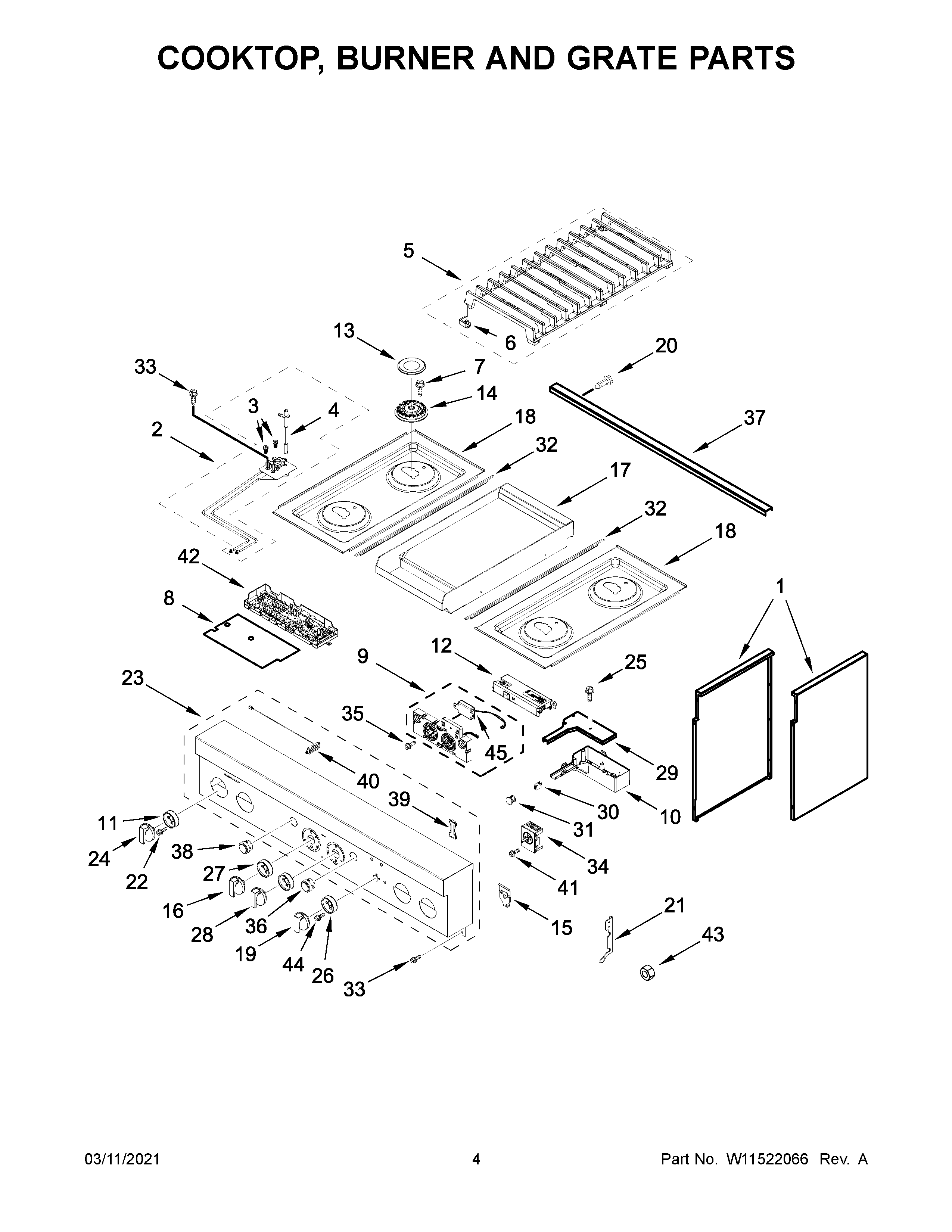 Jenn-Air JDSP536HM01 cooktop, burner and grate parts diagram