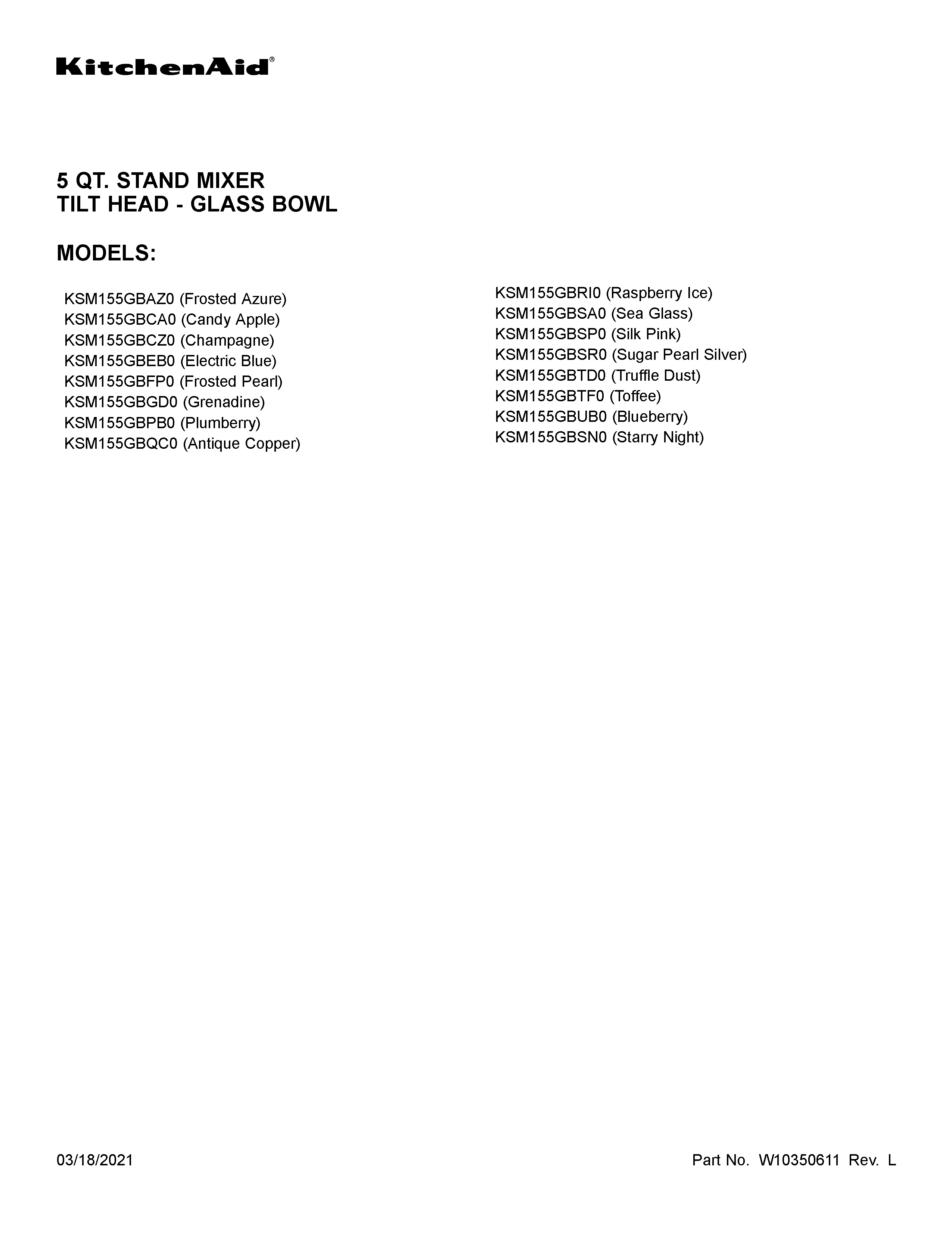 KitchenAid KSM155GBFP0 cover sheet diagram