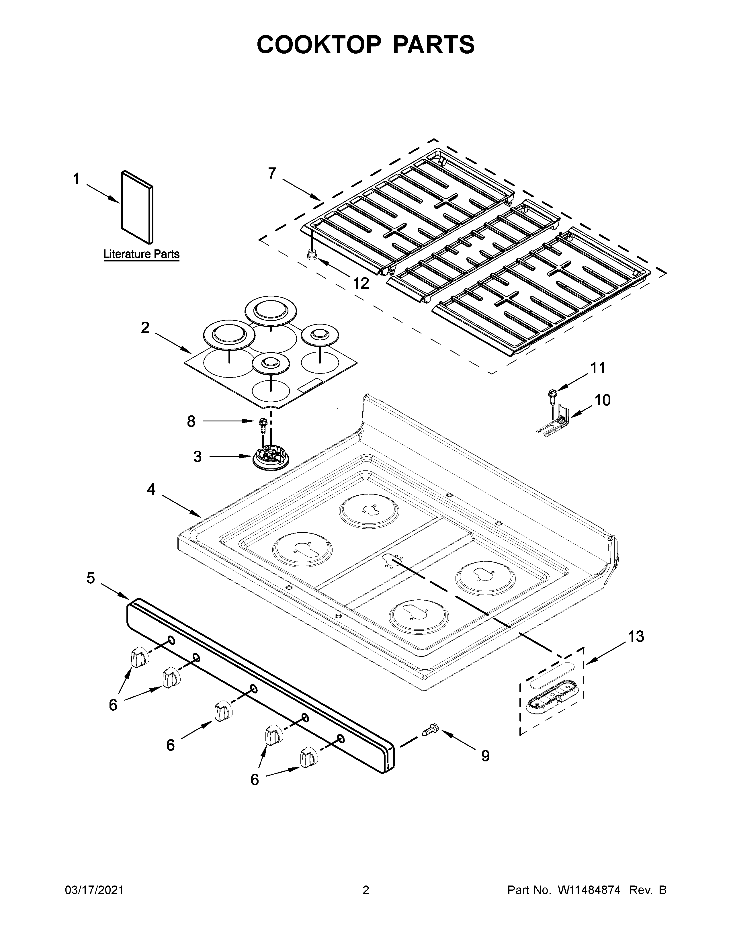 Whirlpool WFG550S0HW2 cooktop parts diagram