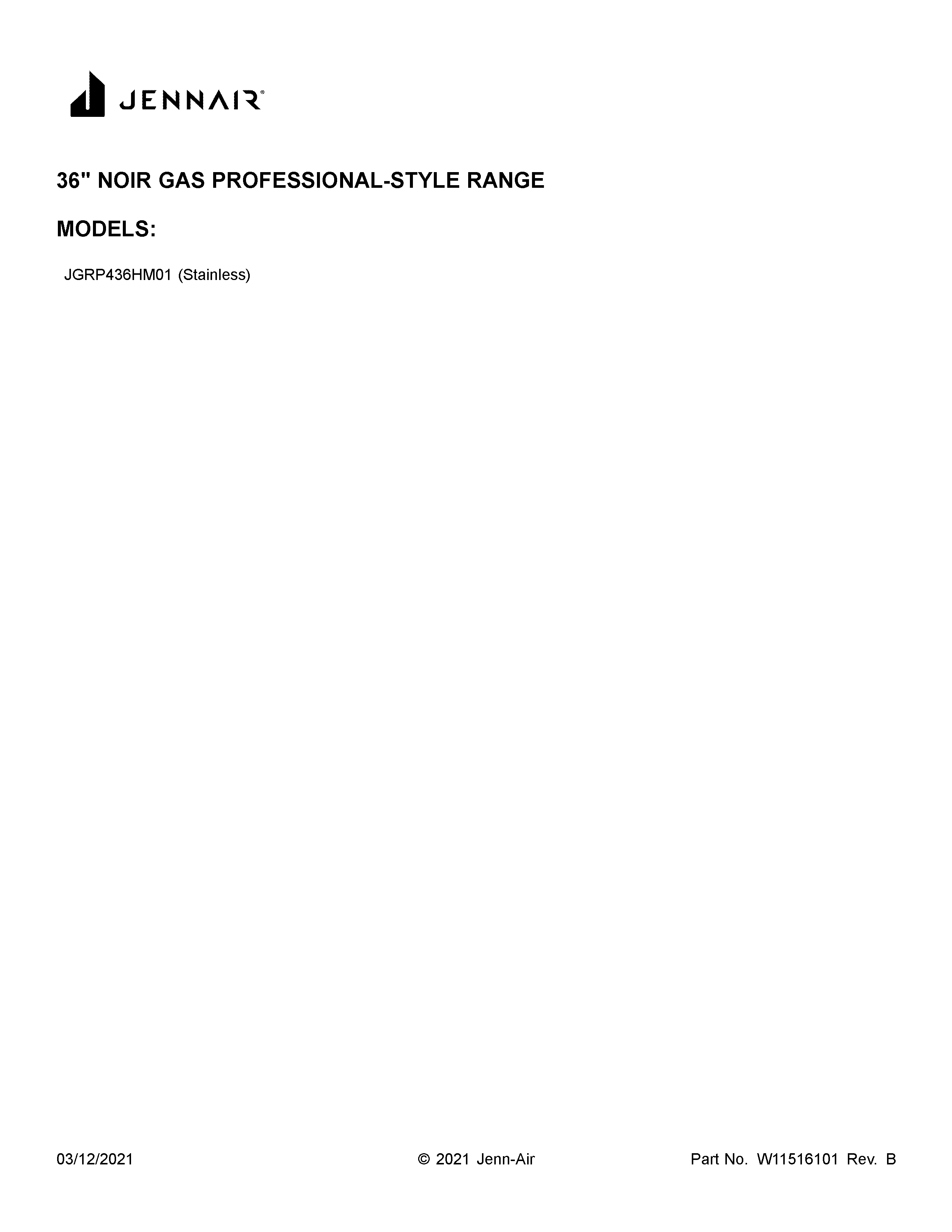 Jenn-Air JGRP436HM01 cover sheet diagram