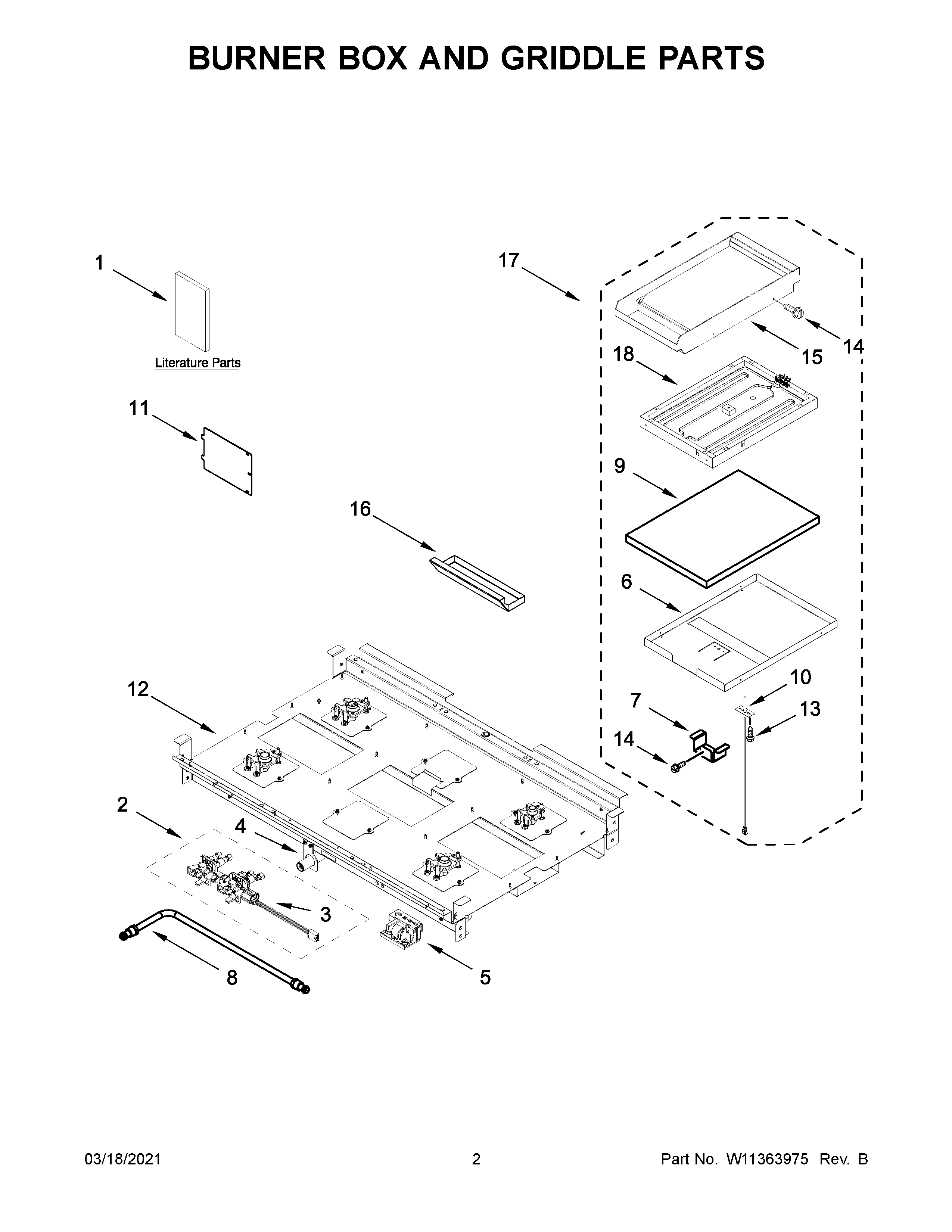 Jenn-Air JGRP536HM00 burner box and griddle parts diagram
