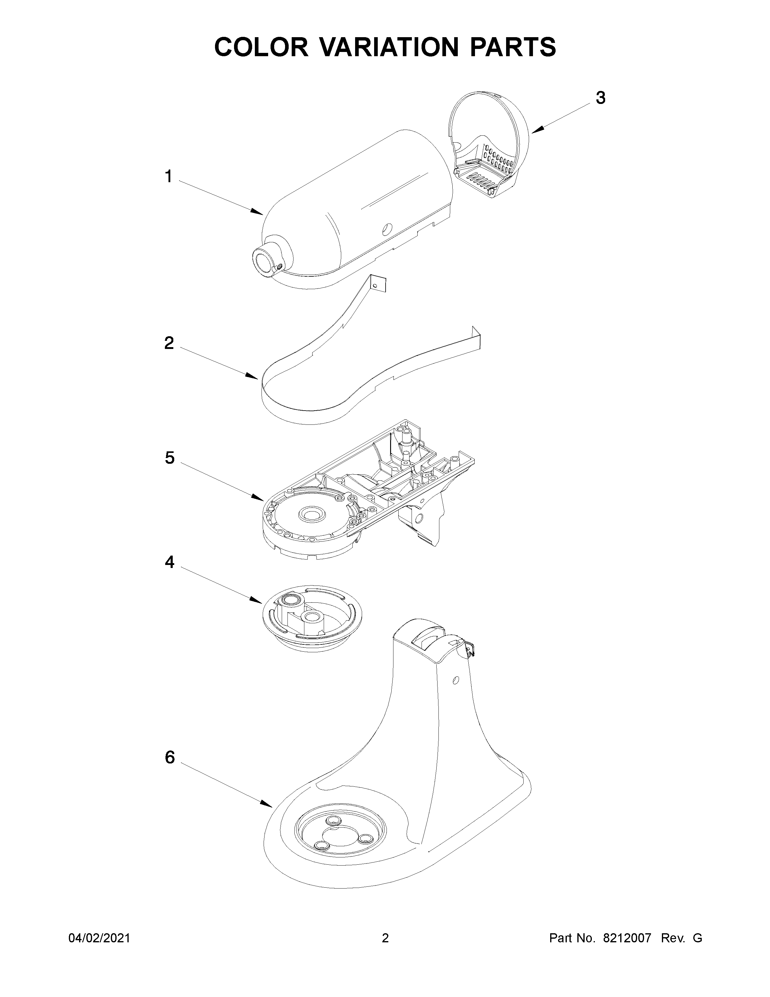KitchenAid 5KSM150PSAPT0 color variation parts diagram