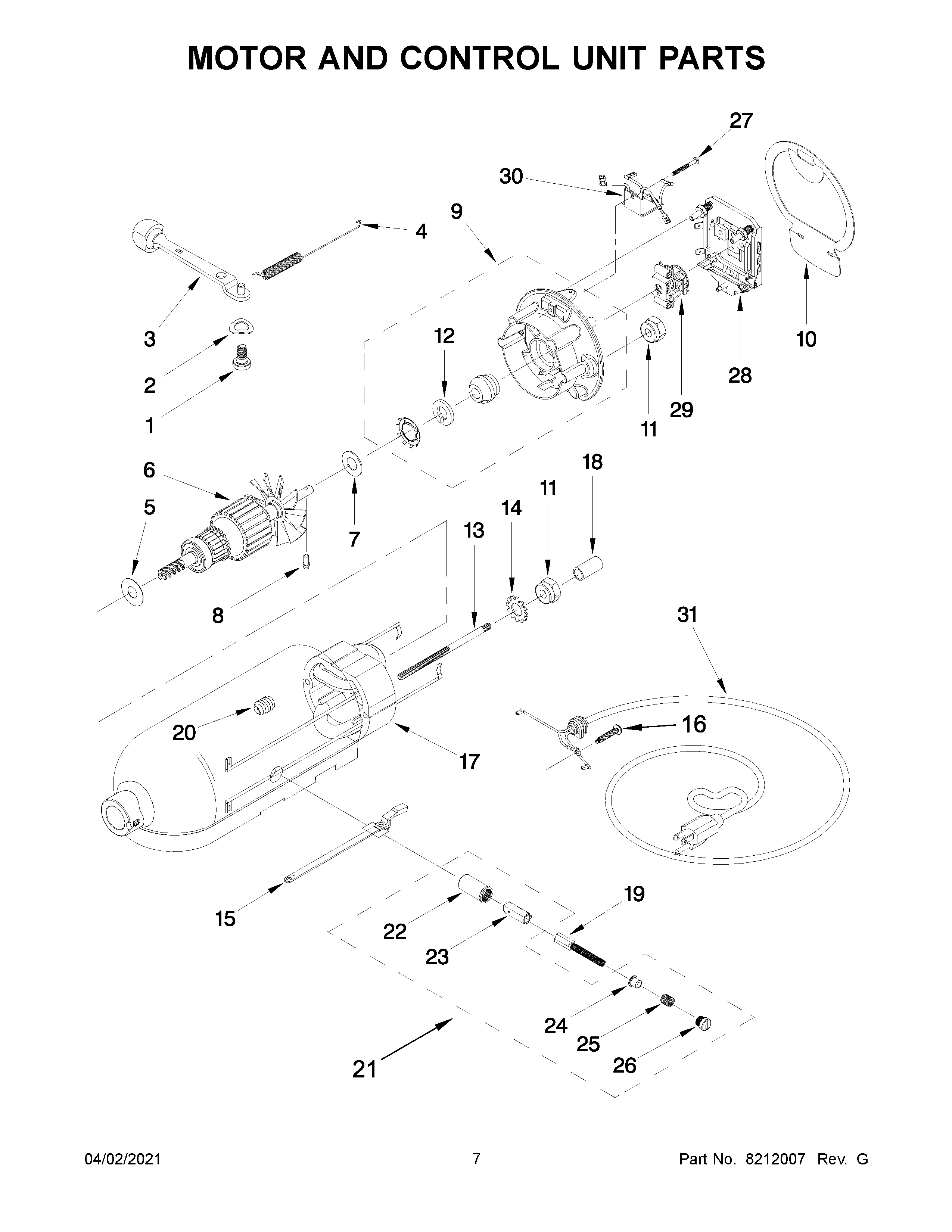 KitchenAid 5KSM150PSAPT0 motor and control unit parts diagram