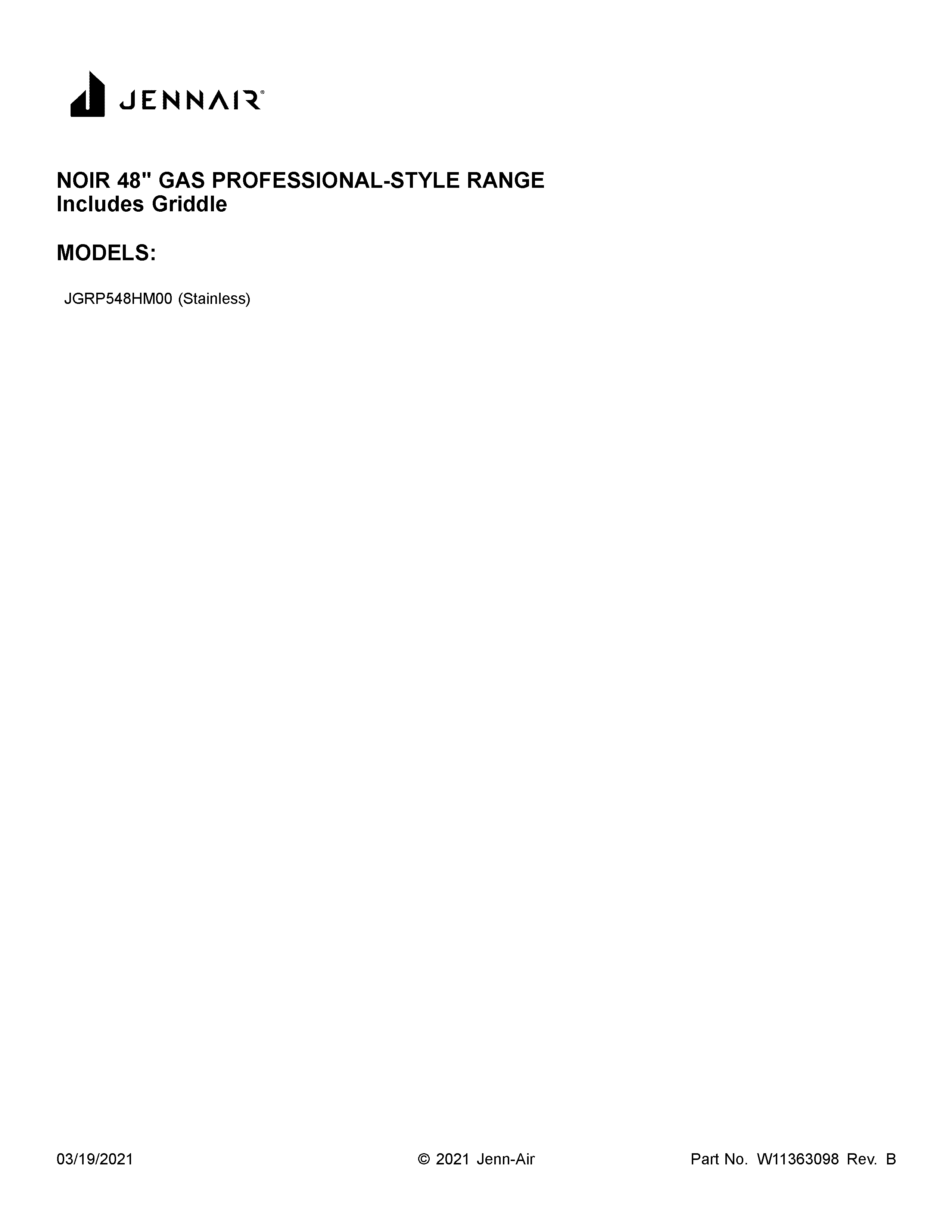 Jenn-Air JGRP548HM00 cover sheet diagram