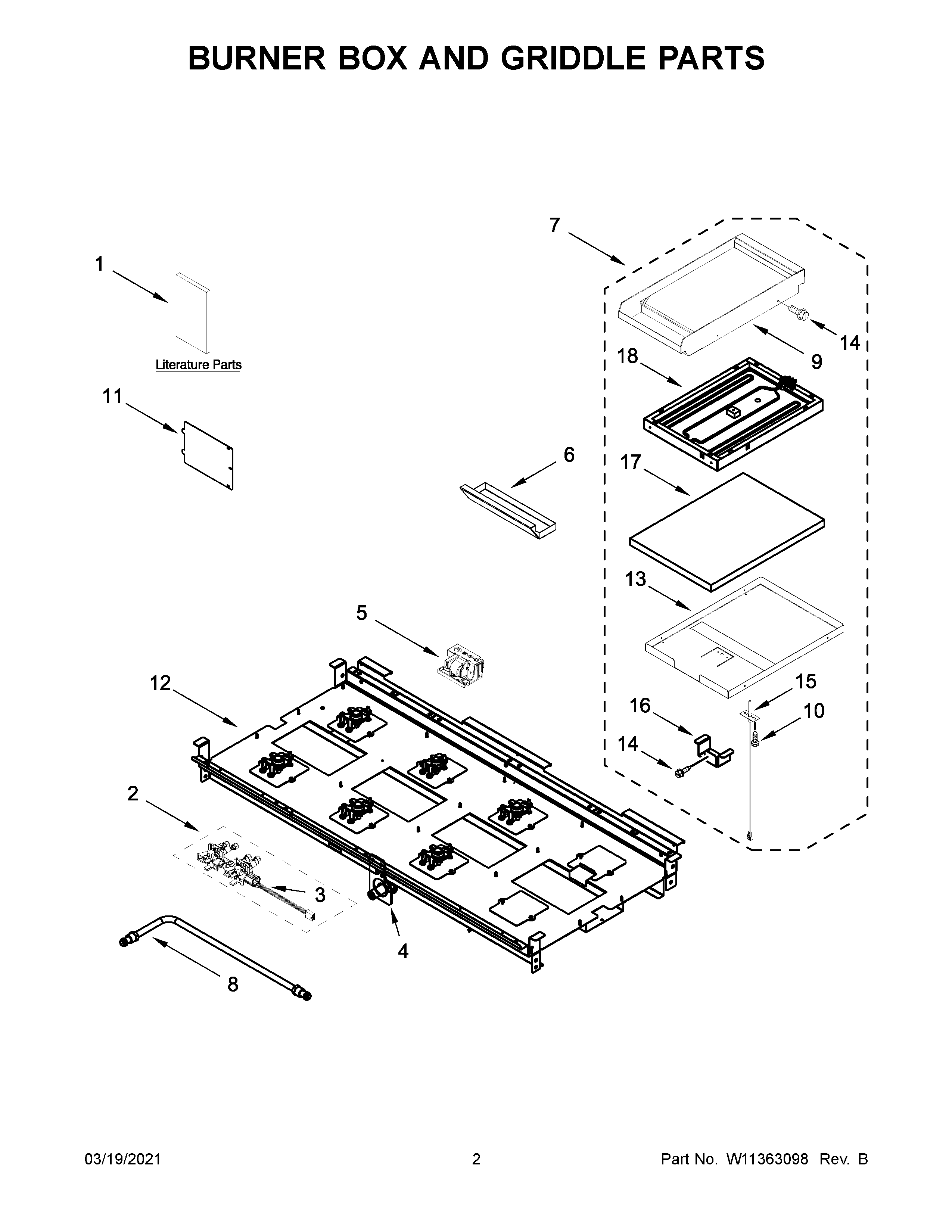 Jenn-Air JGRP548HM00 burner box and griddle parts diagram