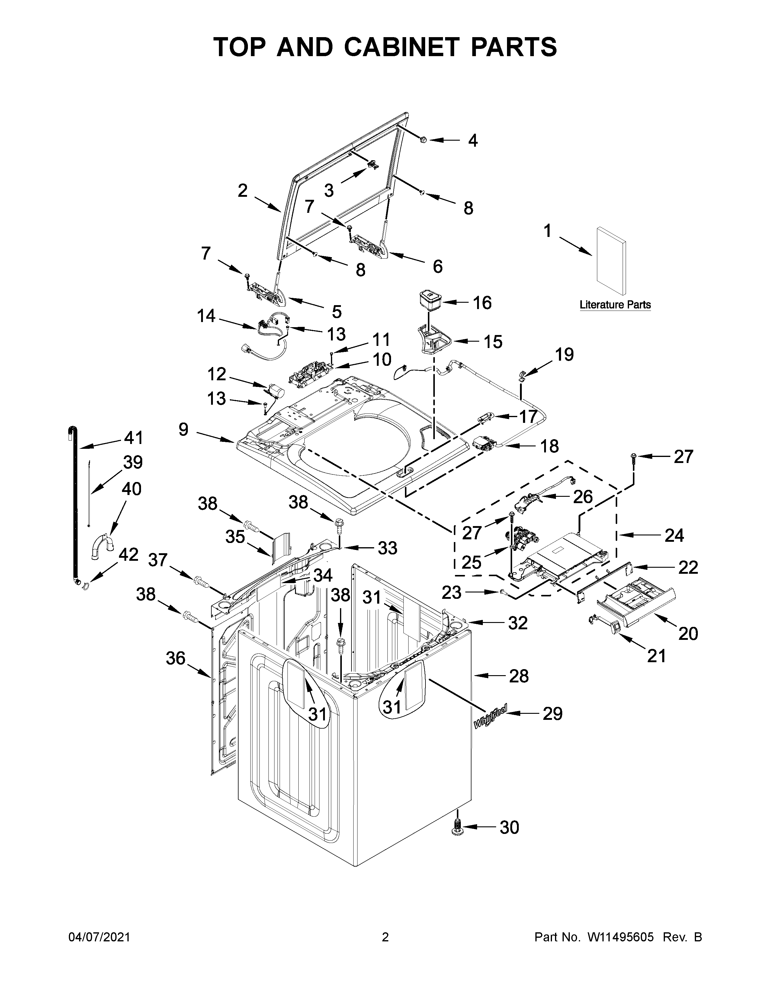 Whirlpool WTW5105HW1 top and cabinet parts diagram