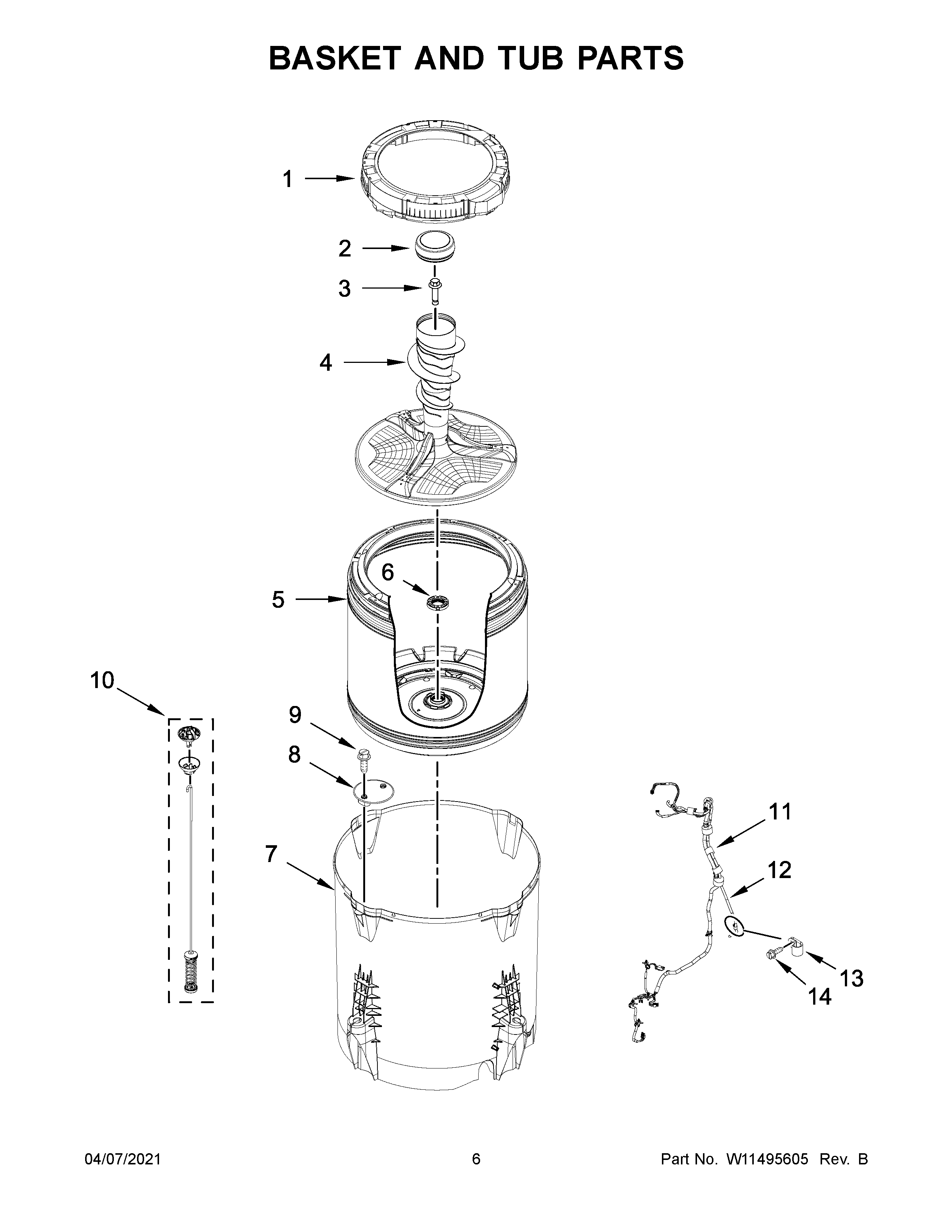 Whirlpool WTW5105HW1 basket and tub parts diagram