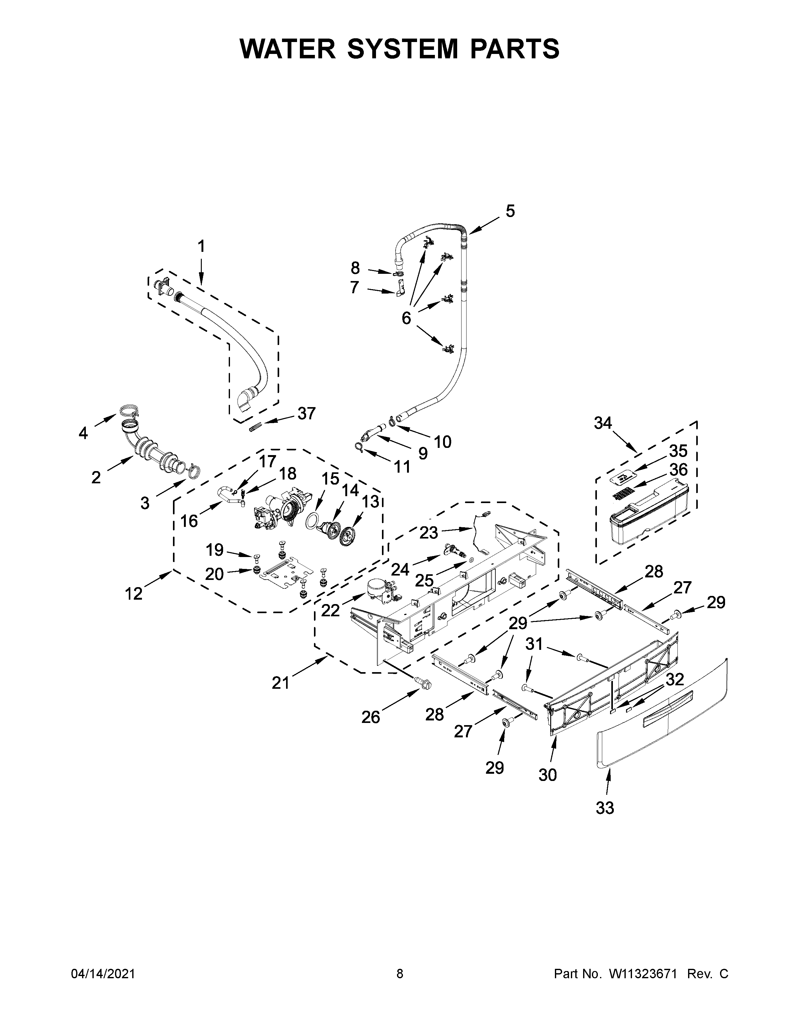 Whirlpool WFW6620HC0 water system parts diagram