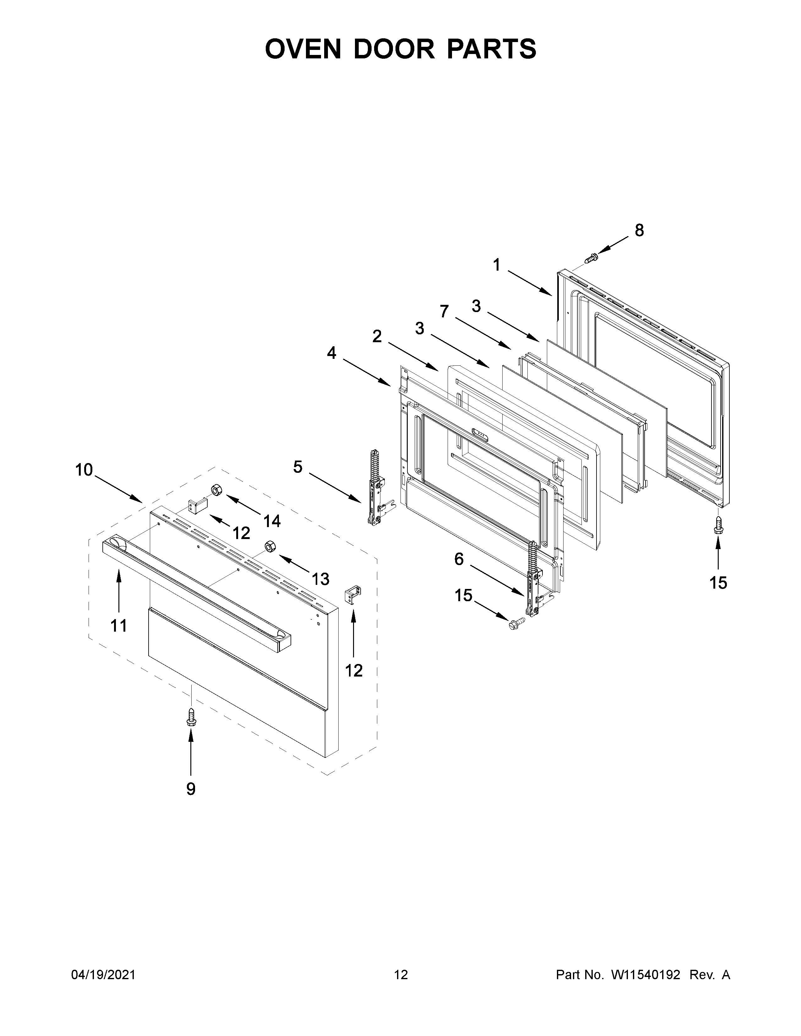 Jenn-Air JGRP636HM01 oven door parts diagram