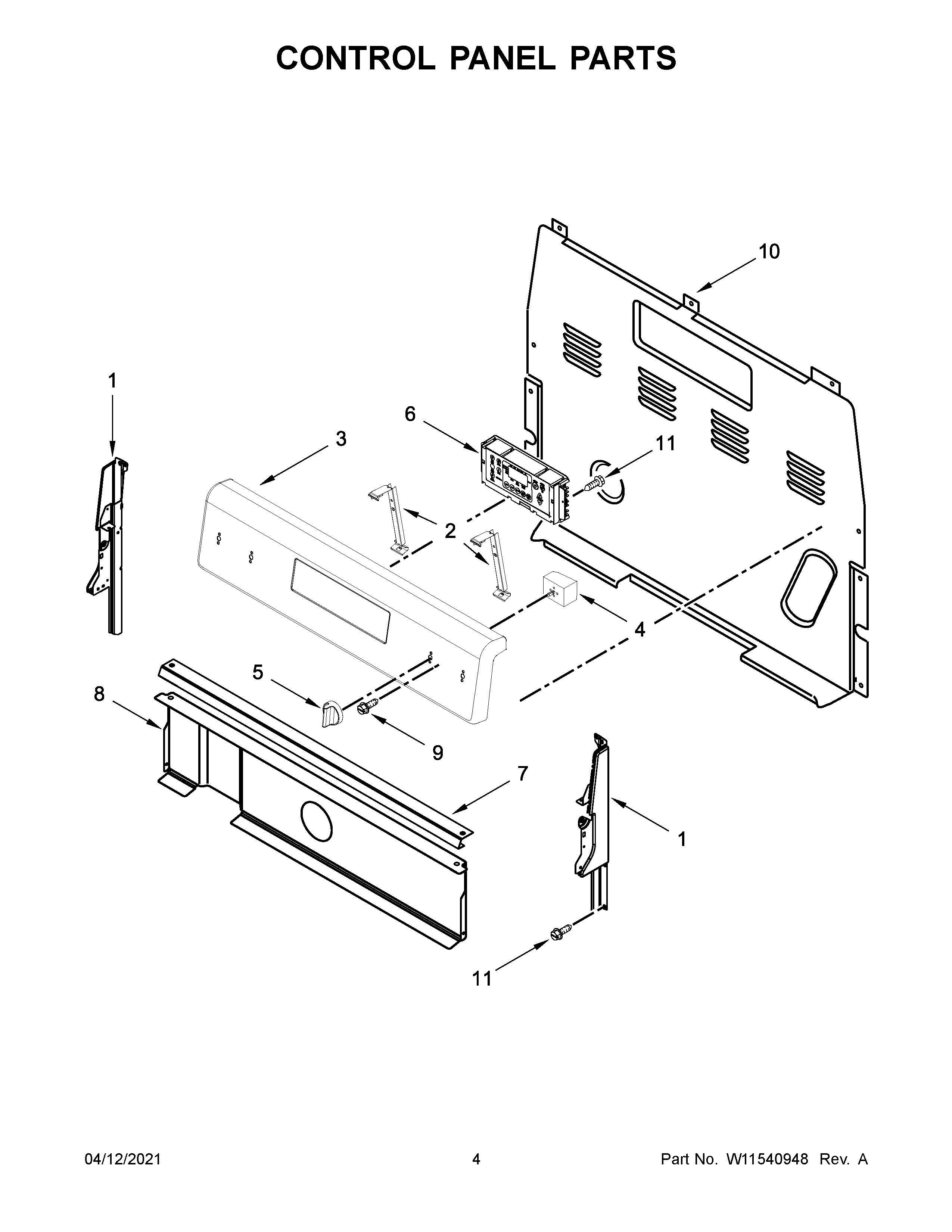 Whirlpool YWFE515S0JS1 control panel parts diagram