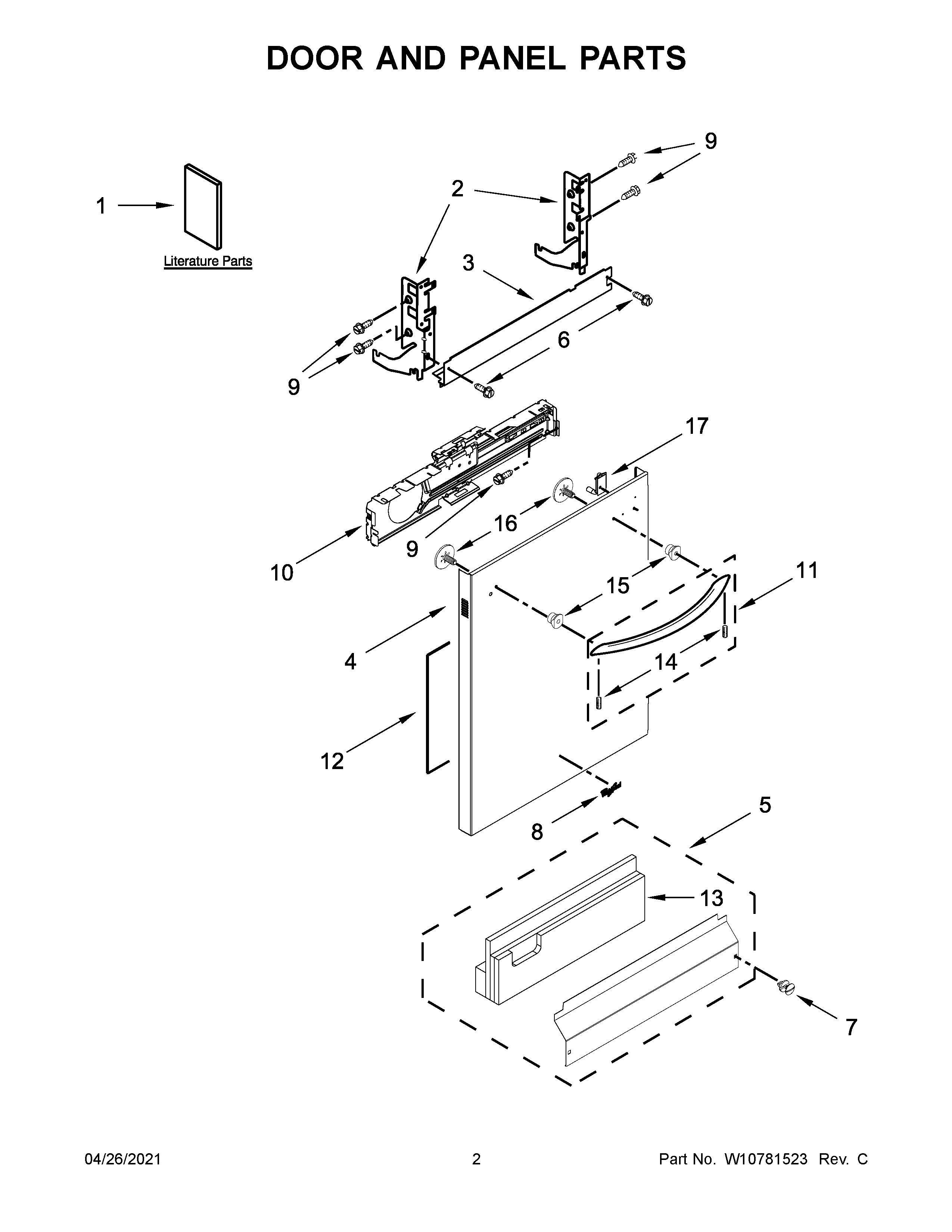 Whirlpool WDT920SADH1 door and panel parts diagram